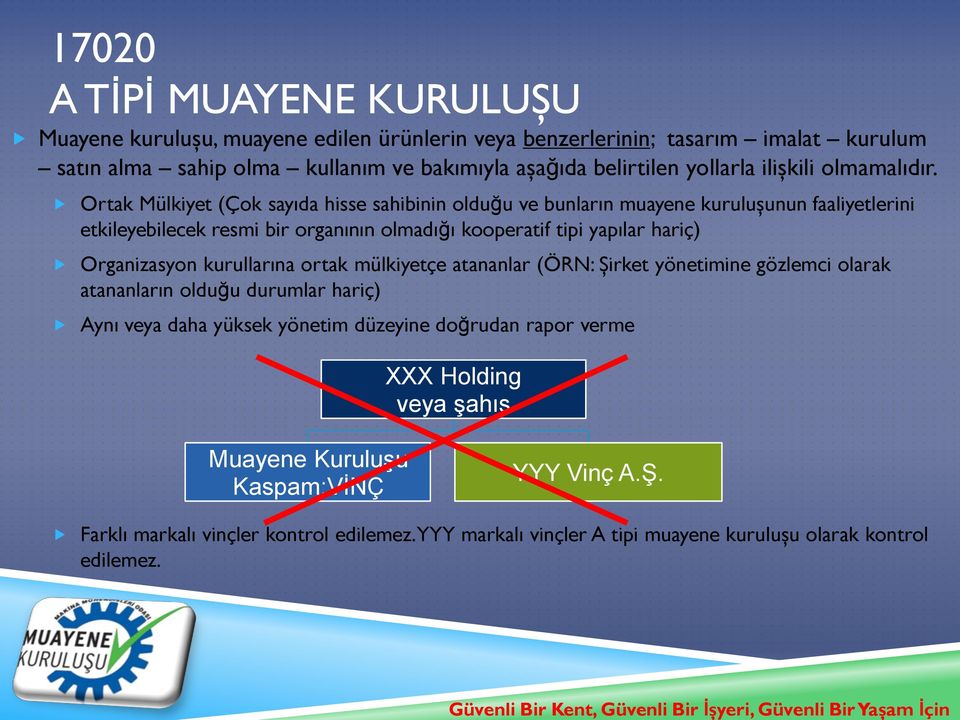 Ortak Mülkiyet (Çok sayıda hisse sahibinin olduğu ve bunların muayene kuruluşunun faaliyetlerini etkileyebilecek resmi bir organının olmadığı kooperatif tipi yapılar hariç) Organizasyon