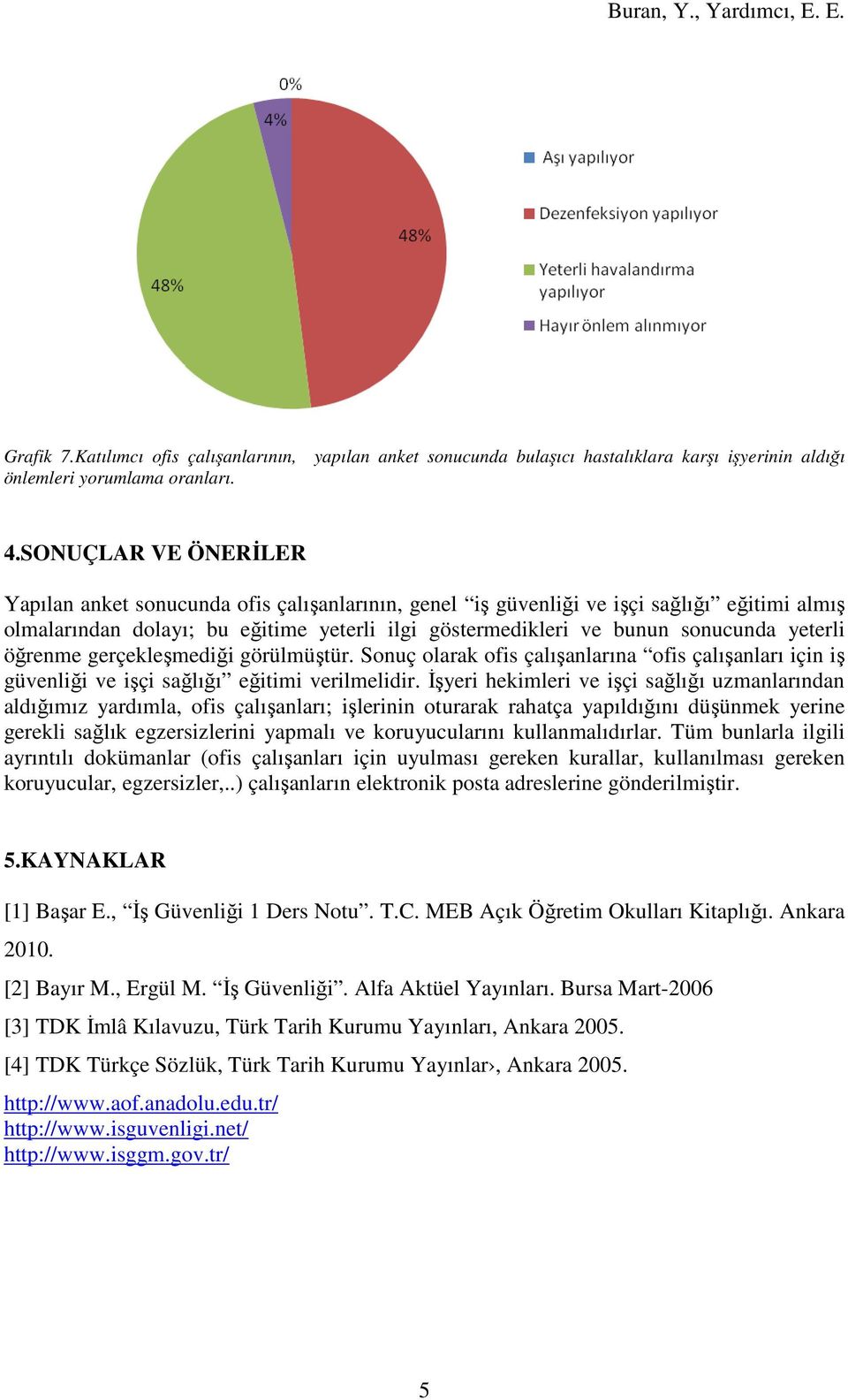 yeterli öğrenme gerçekleşmediği görülmüştür. Sonuç olarak ofis çalışanlarına ofis çalışanları için iş güvenliği ve işçi sağlığı eğitimi verilmelidir.