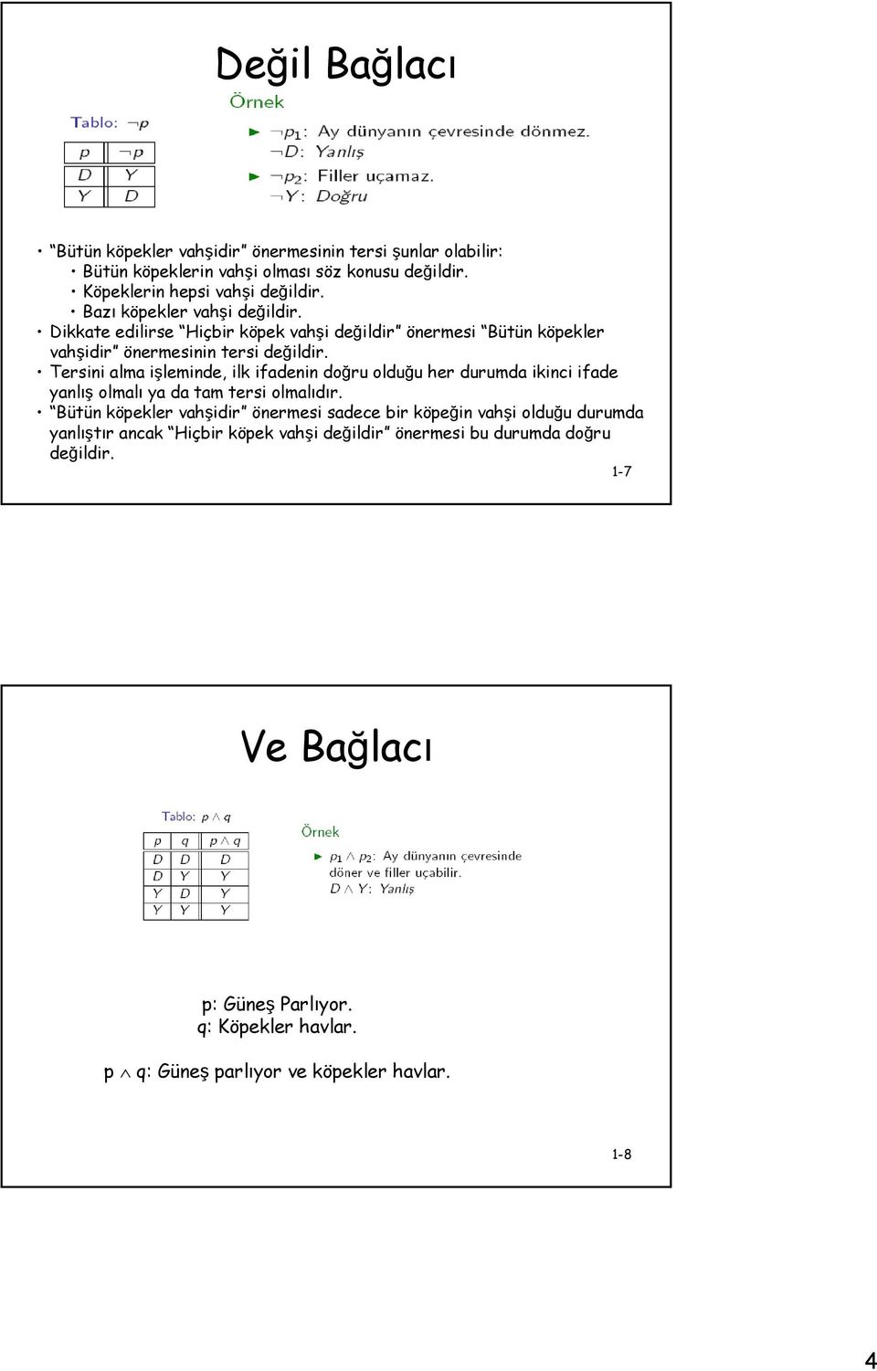 Tersini alma işleminde, ilk ifadenin doğru olduğu her durumda ikinci ifade yanlış olmalı ya da tam tersi olmalıdır.