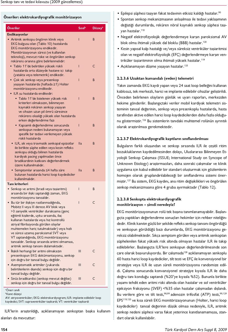 takip (yatakta veya telemetrik) endikedir. Çok sık senkop veya presenkop I B yaşayan hastalarda (haftada 1) Holter monitörizasyonu endikedir.