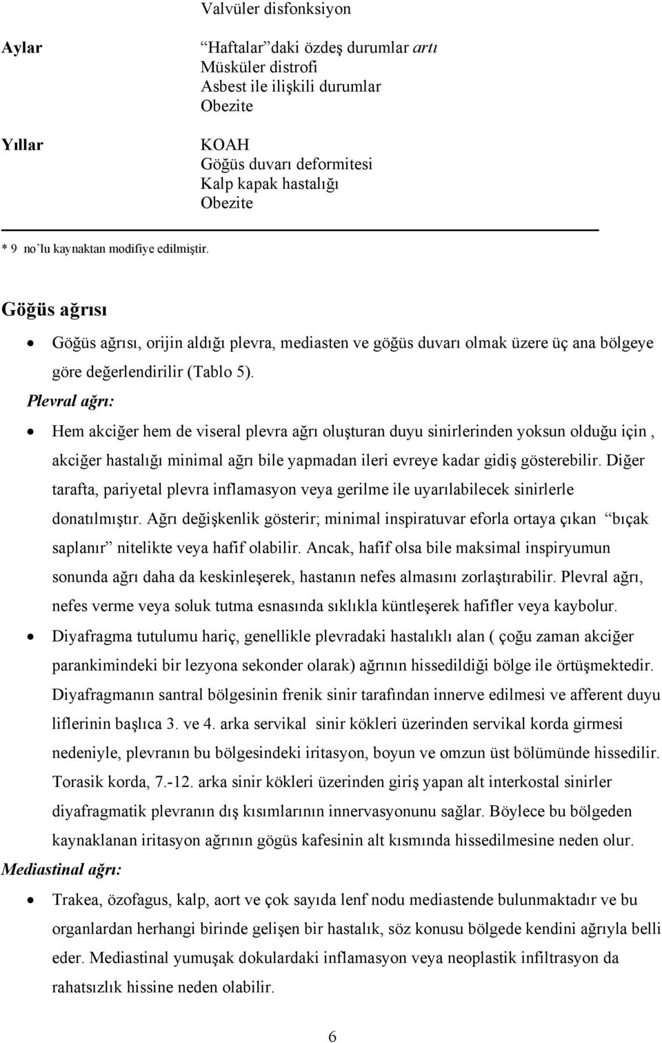 Plevral ağrı: Hem akciğer hem de viseral plevra ağrı oluşturan duyu sinirlerinden yoksun olduğu için, akciğer hastalığı minimal ağrı bile yapmadan ileri evreye kadar gidiş gösterebilir.