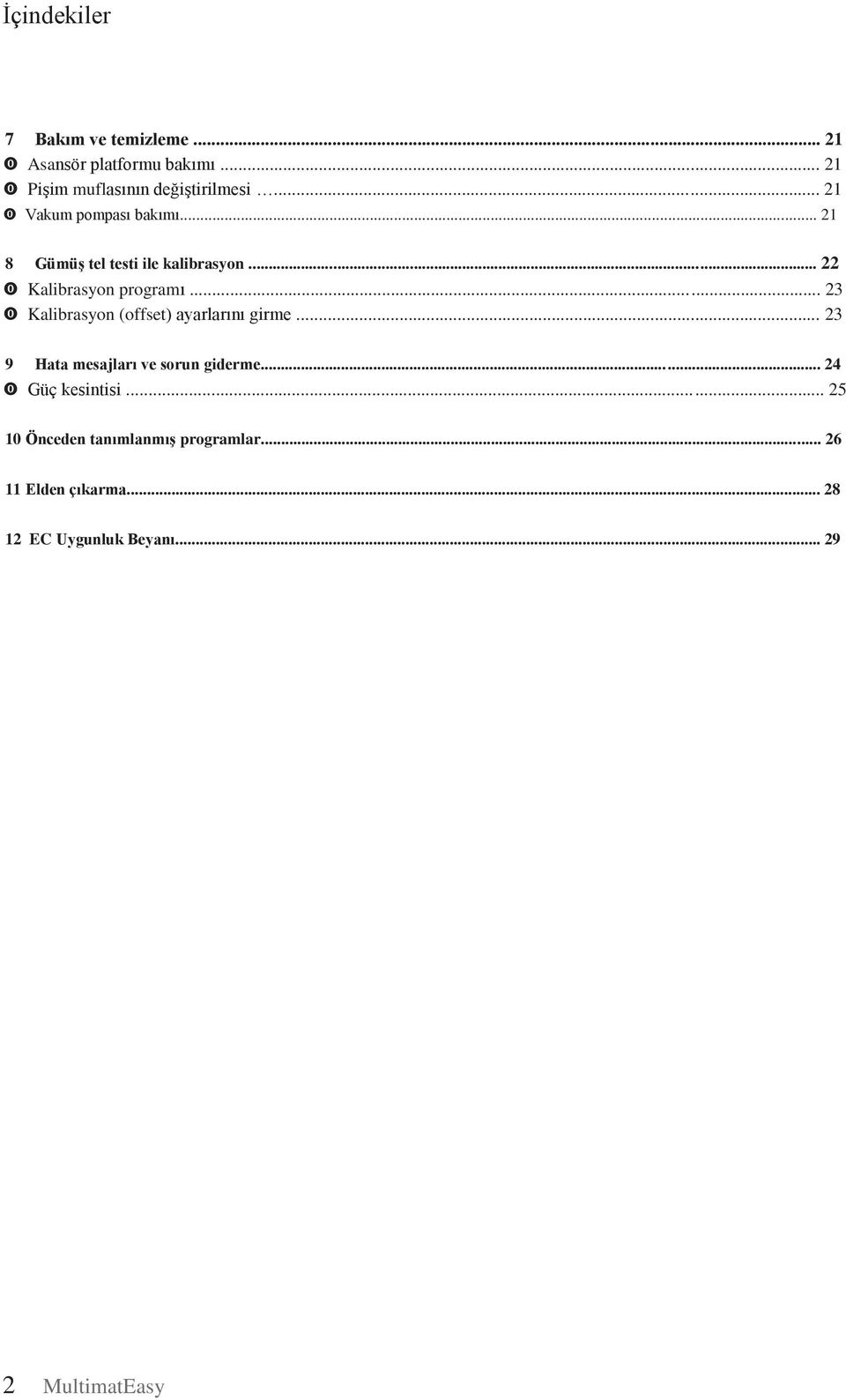 .. 23 Kalibrasyon (offset) ayarlarını girme... 23 9 Hata mesajları ve sorun giderme... 24 Güç kesintisi.