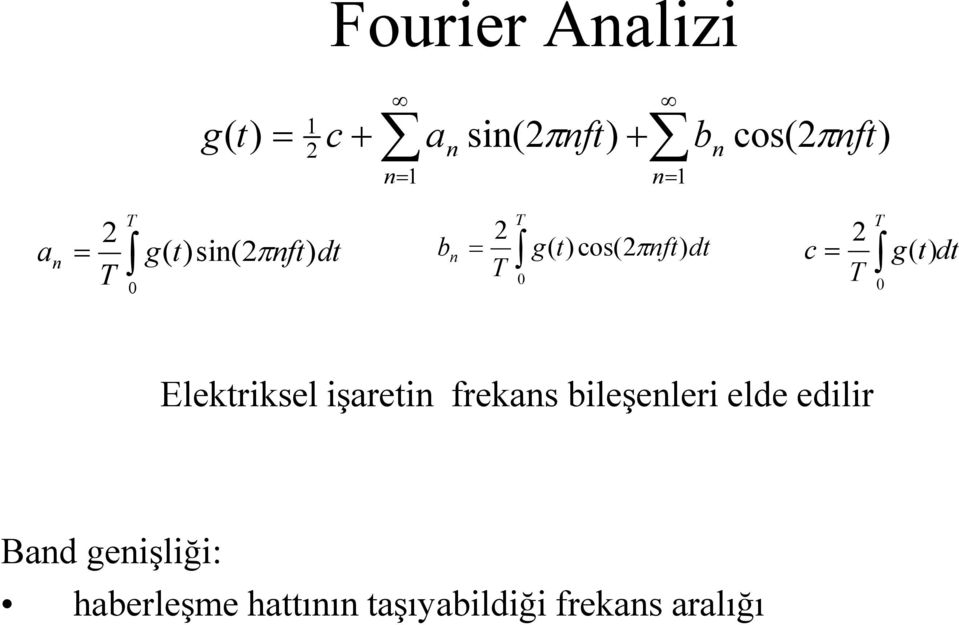 T 0 g( t) dt Elektriksel işaretin frekans bileşenleri elde edilir