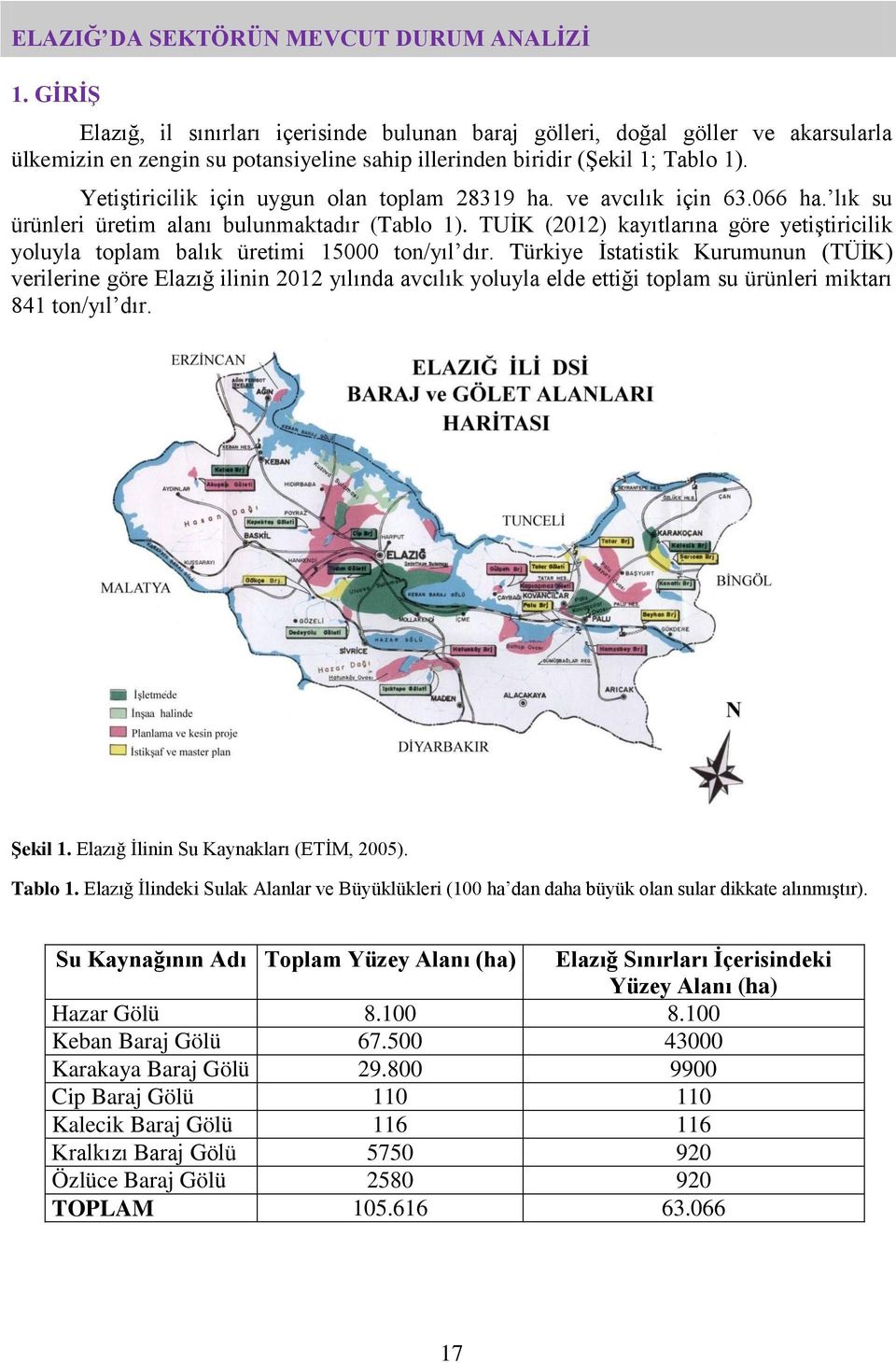 Yetiştiricilik için uygun olan toplam 28319 ha. ve avcılık için 63.066 ha. lık su ürünleri üretim alanı bulunmaktadır (Tablo 1).