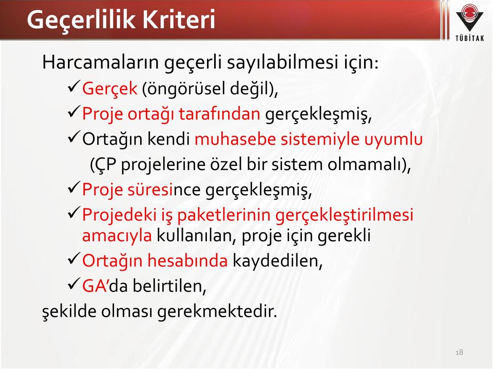 olmamalı), Proje süresince gerçekleşmiş, Projedeki iş paketlerinin gerçekleştirilmesi amacıyla