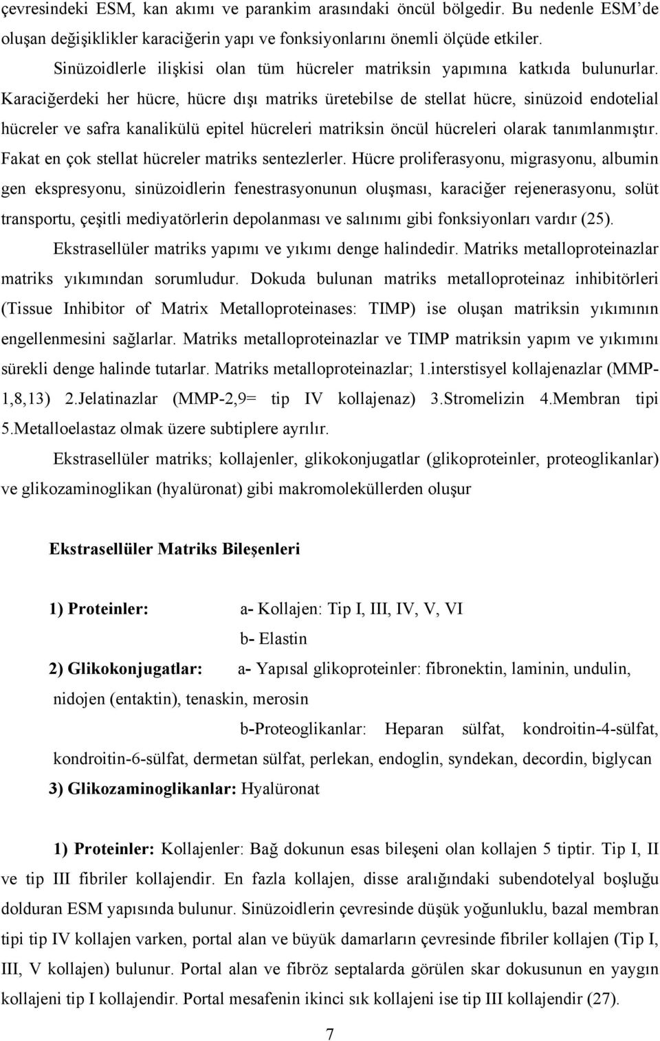 Karaciğerdeki her hücre, hücre dışı matriks üretebilse de stellat hücre, sinüzoid endotelial hücreler ve safra kanalikülü epitel hücreleri matriksin öncül hücreleri olarak tanımlanmıştır.