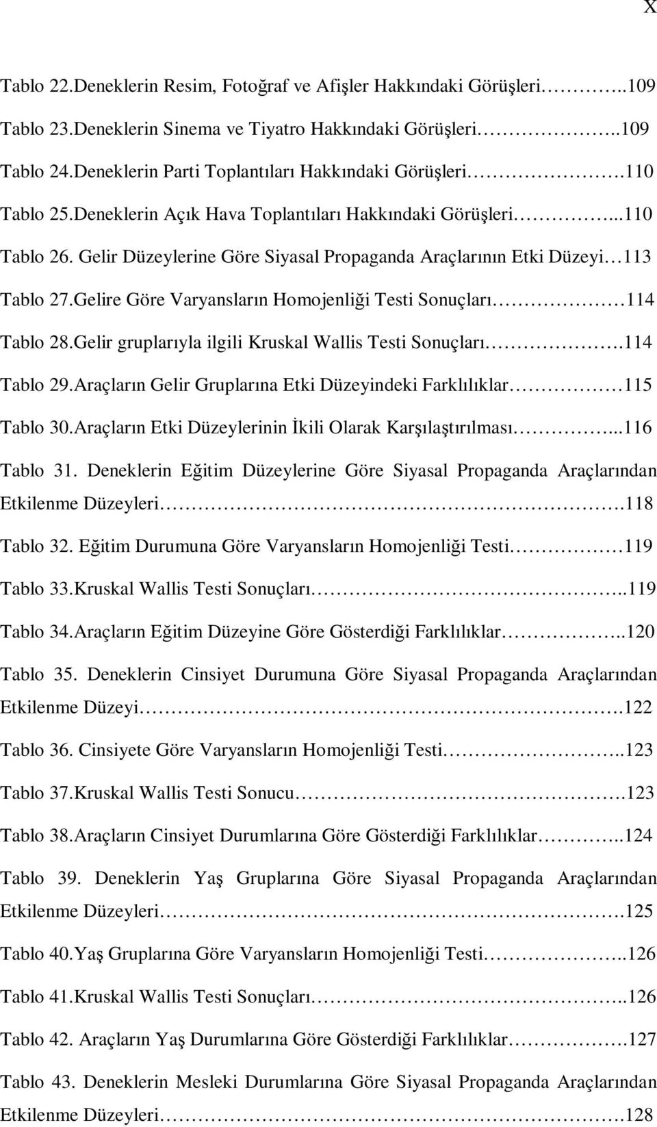 Gelire Göre Varyansların Homojenliği Testi Sonuçları 114 Tablo 28.Gelir gruplarıyla ilgili Kruskal Wallis Testi Sonuçları.114 Tablo 29.