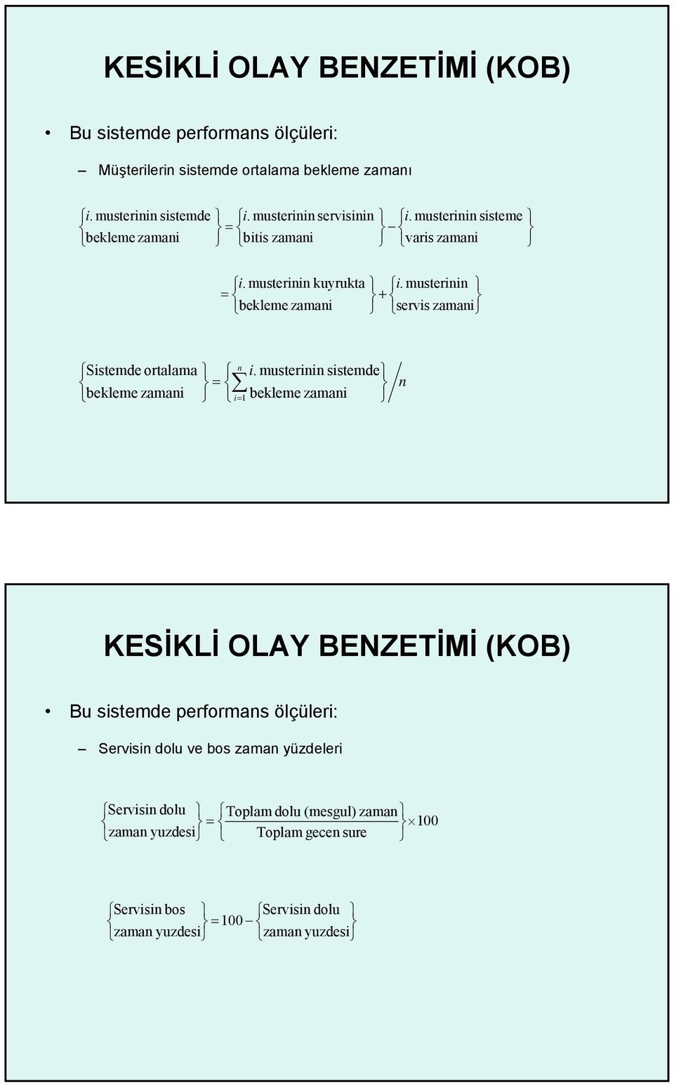 musterinin = + bekleme zamani servis zamani n Sistemde ortalama i.