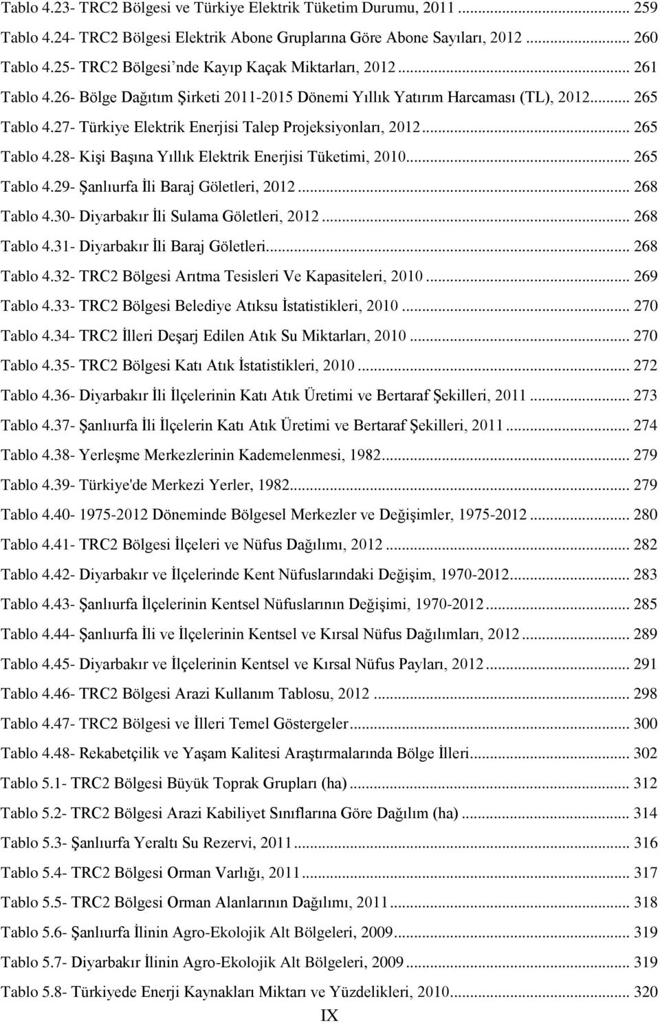 27- Türkiye Elektrik Enerjisi Talep Projeksiyonları, 2012... 265 Tablo 4.28- Kişi Başına Yıllık Elektrik Enerjisi Tüketimi, 2010... 265 Tablo 4.29- Şanlıurfa İli Baraj Göletleri, 2012... 268 Tablo 4.