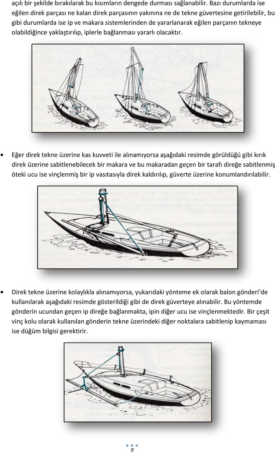 tekneye olabildiğince yaklaştırılıp, iplerle bağlanması yararlı olacaktır.