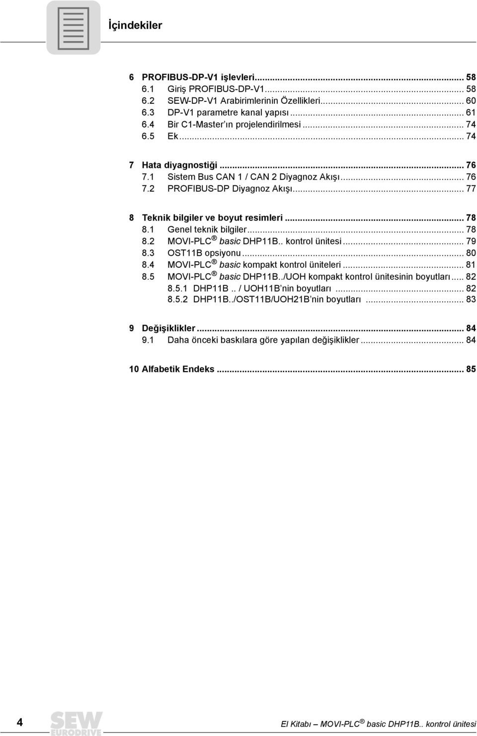 . kontrol ünitesi... 79 8. OSTB opsiyonu... 8 8.4 MOVI-PLC basic kompakt kontrol üniteleri... 8 8.5 MOVI-PLC basic DHPB../UOH kompakt kontrol ünitesinin boyutları... 8 8.5. DHPB.. / UOHB nin boyutları.