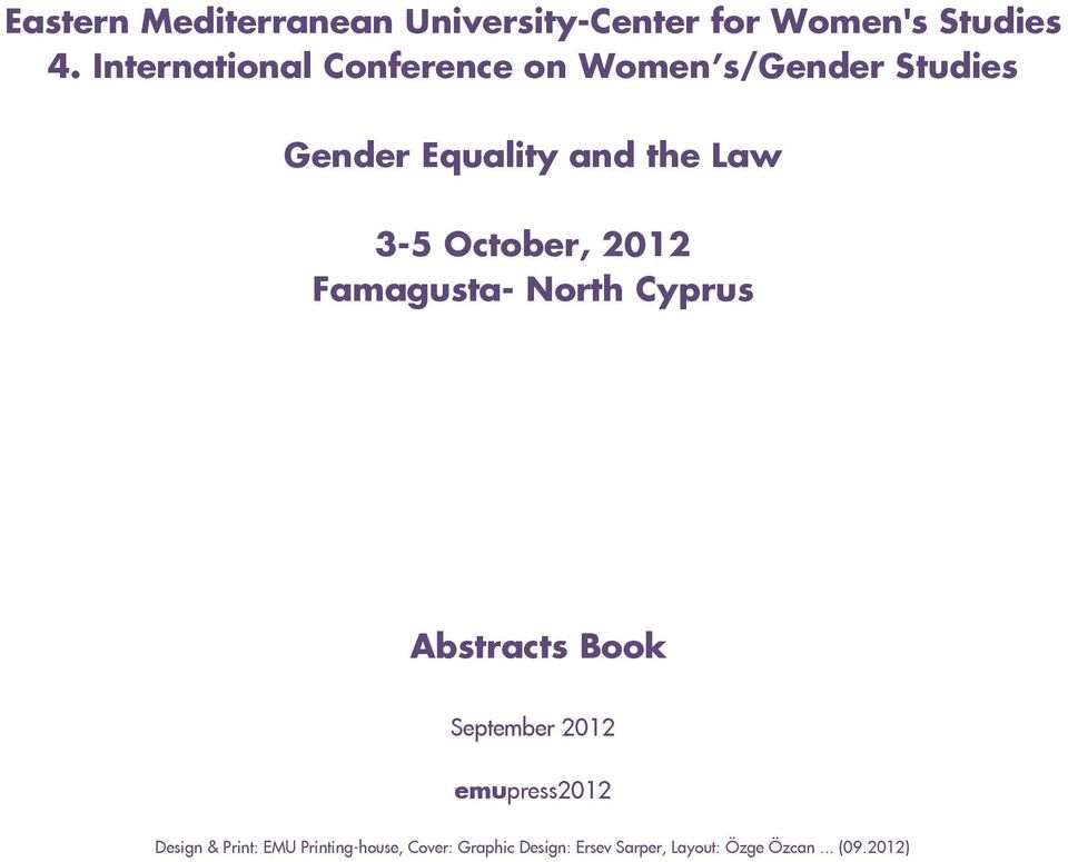 North Cyprus Abstracts Book September 2012 emupress2012 Design