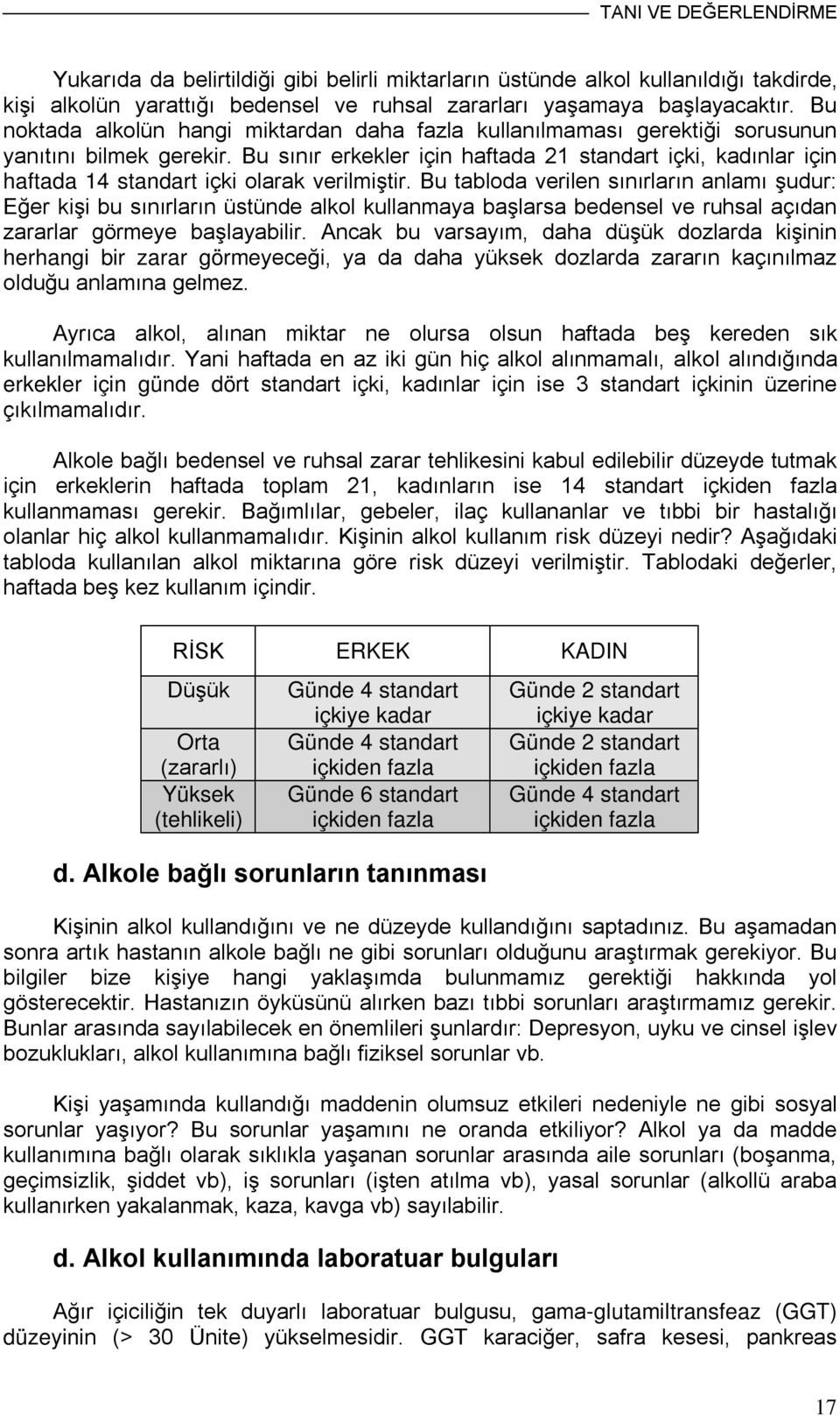 Bu sınır erkekler için haftada 21 standart içki, kadınlar için haftada 14 standart içki olarak verilmiştir.