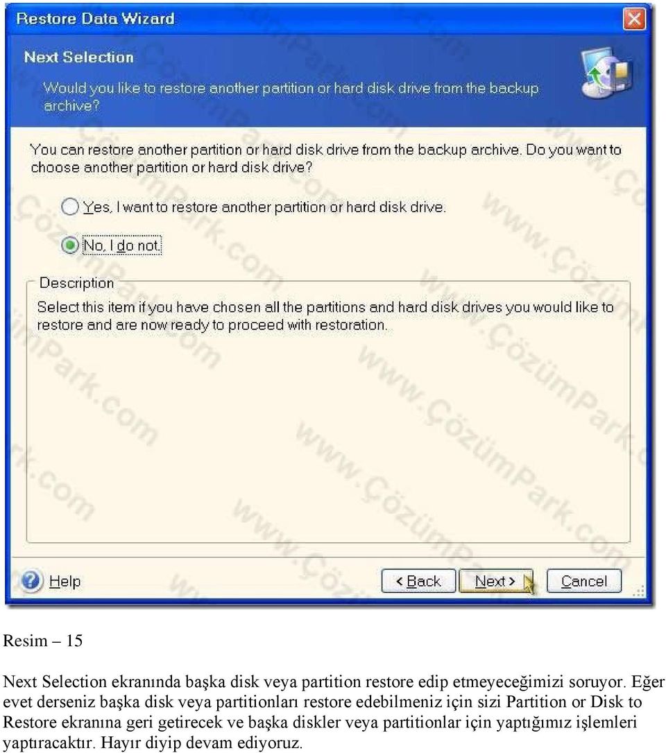 Eğer evet derseniz başka disk veya partitionları restore edebilmeniz için sizi