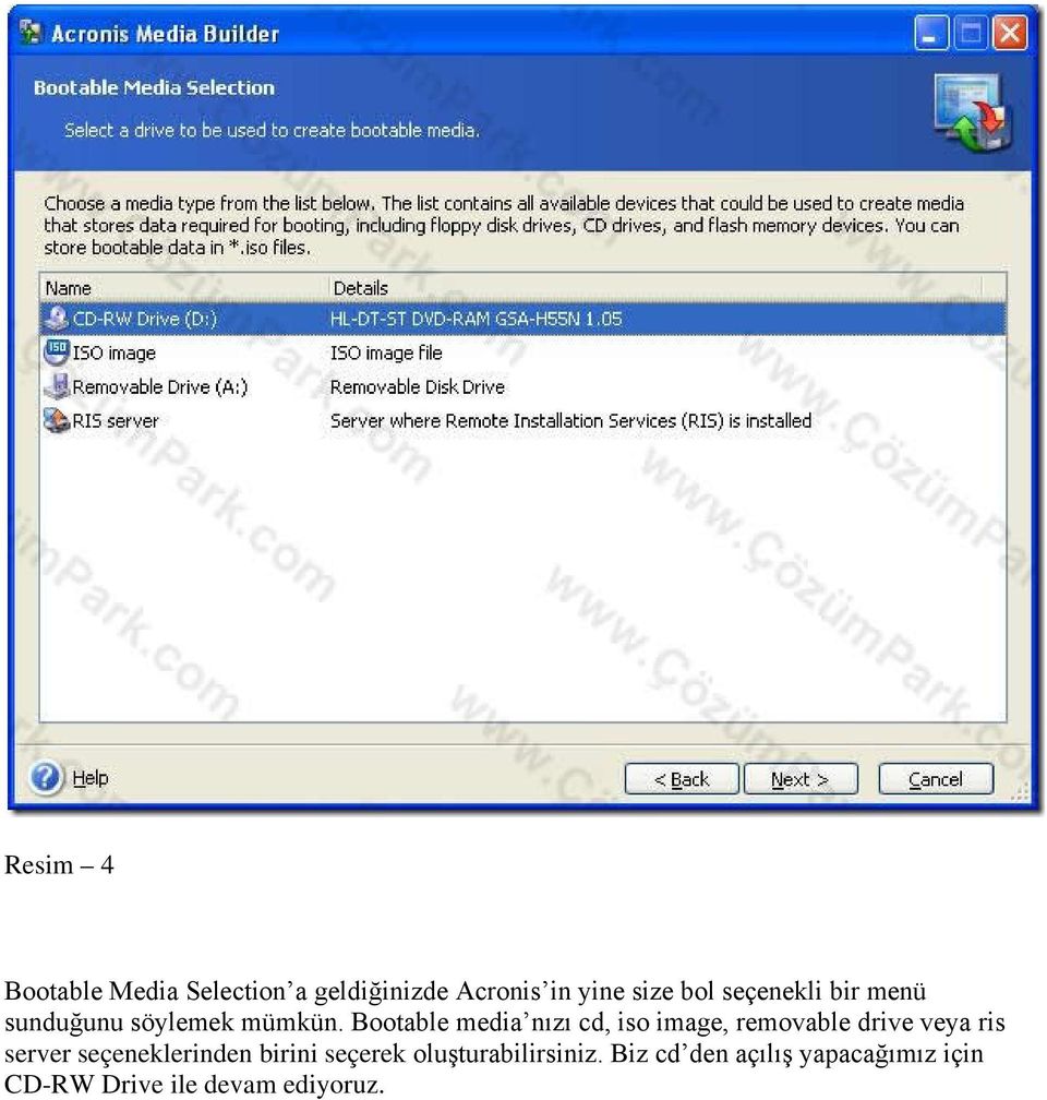 Bootable media nızı cd, iso image, removable drive veya ris server