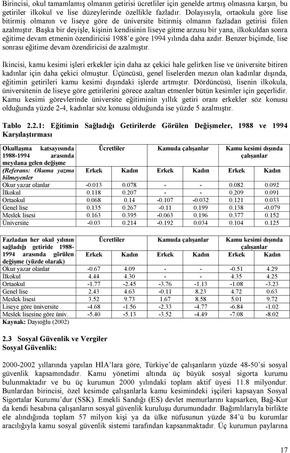 Başka bir deyişle, kişinin kendisinin liseye gitme arzusu bir yana, ilkokuldan sonra eğitime devam etmenin özendiricisi 1988 e göre 1994 yılında daha azdır.