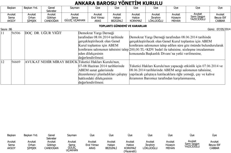 Demokrat Yargı Derneği tarafından 08.06.2014 tarihinde gerçekleştirilecek olan Genel Kurul toplantısı için ABEM konferans salonunun talep edilen süre göz önünde bulundurularak 200,00.