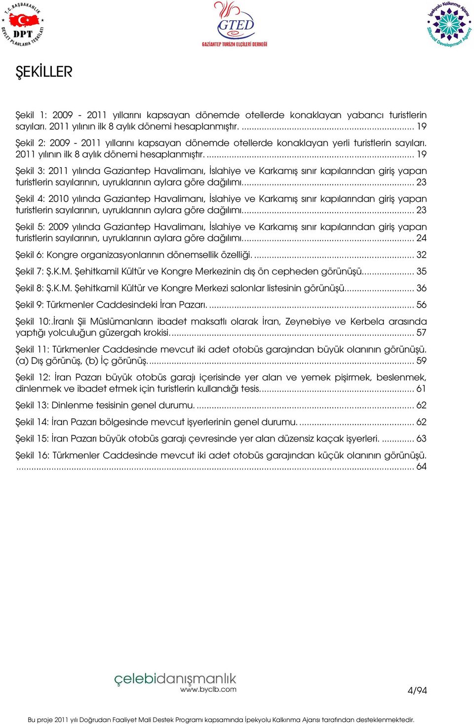 ... 19 Şekil 3: 2011 yılında Gaziantep Havalimanı, İslahiye ve Karkamış sınır kapılarından giriş yapan turistlerin sayılarının, uyruklarının aylara göre dağılımı.