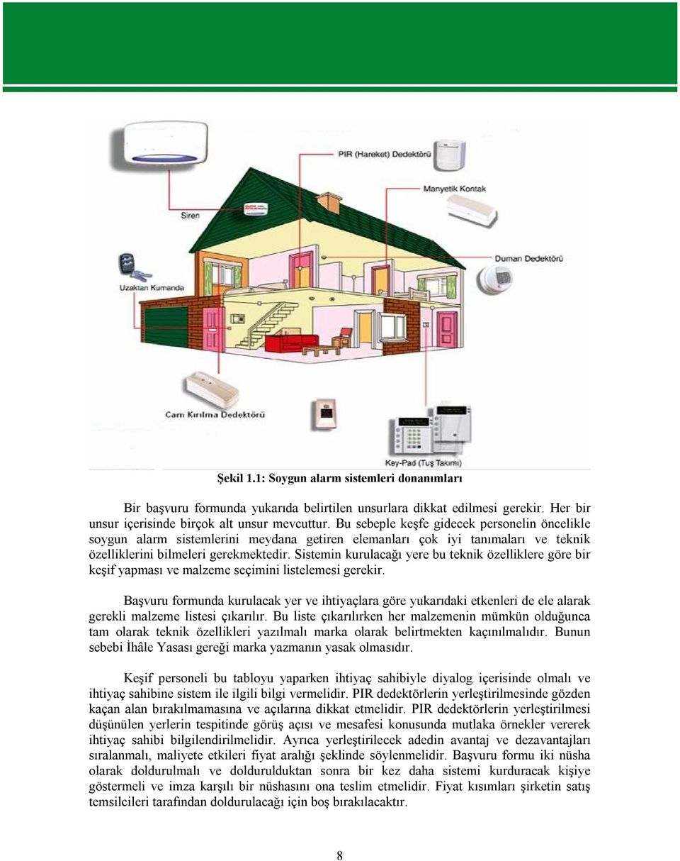 Sistemin kurulacağı yere bu teknik özelliklere göre bir keşif yapması ve malzeme seçimini listelemesi gerekir.