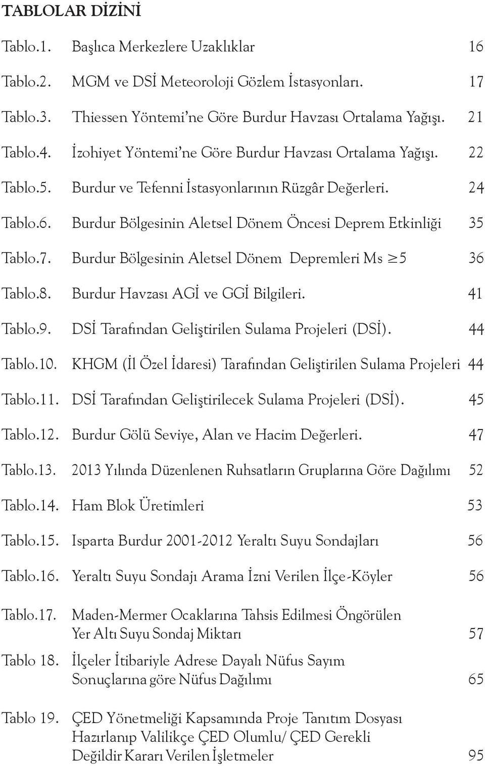 Burdur Bölgesinin Aletsel Dönem Depremleri Ms 5 36 Tablo.8. Burdur Havzası AGİ ve GGİ Bilgileri. 41 Tablo.9. DSİ Tarafından Geliştirilen Sulama Projeleri (DSİ). 44 Tablo.10.