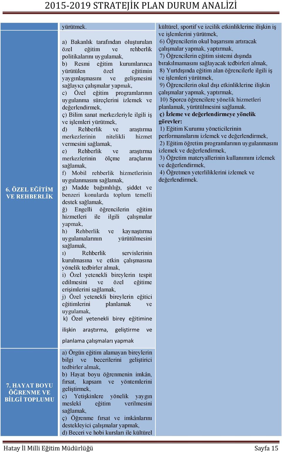 c) Özel eğitim programlarının uygulanma süreçlerini izlemek ve değerlendirmek, ç) Bilim sanat merkezleriyle ilgili iş ve işlemleri yürütmek, d) Rehberlik ve araştırma merkezlerinin nitelikli hizmet