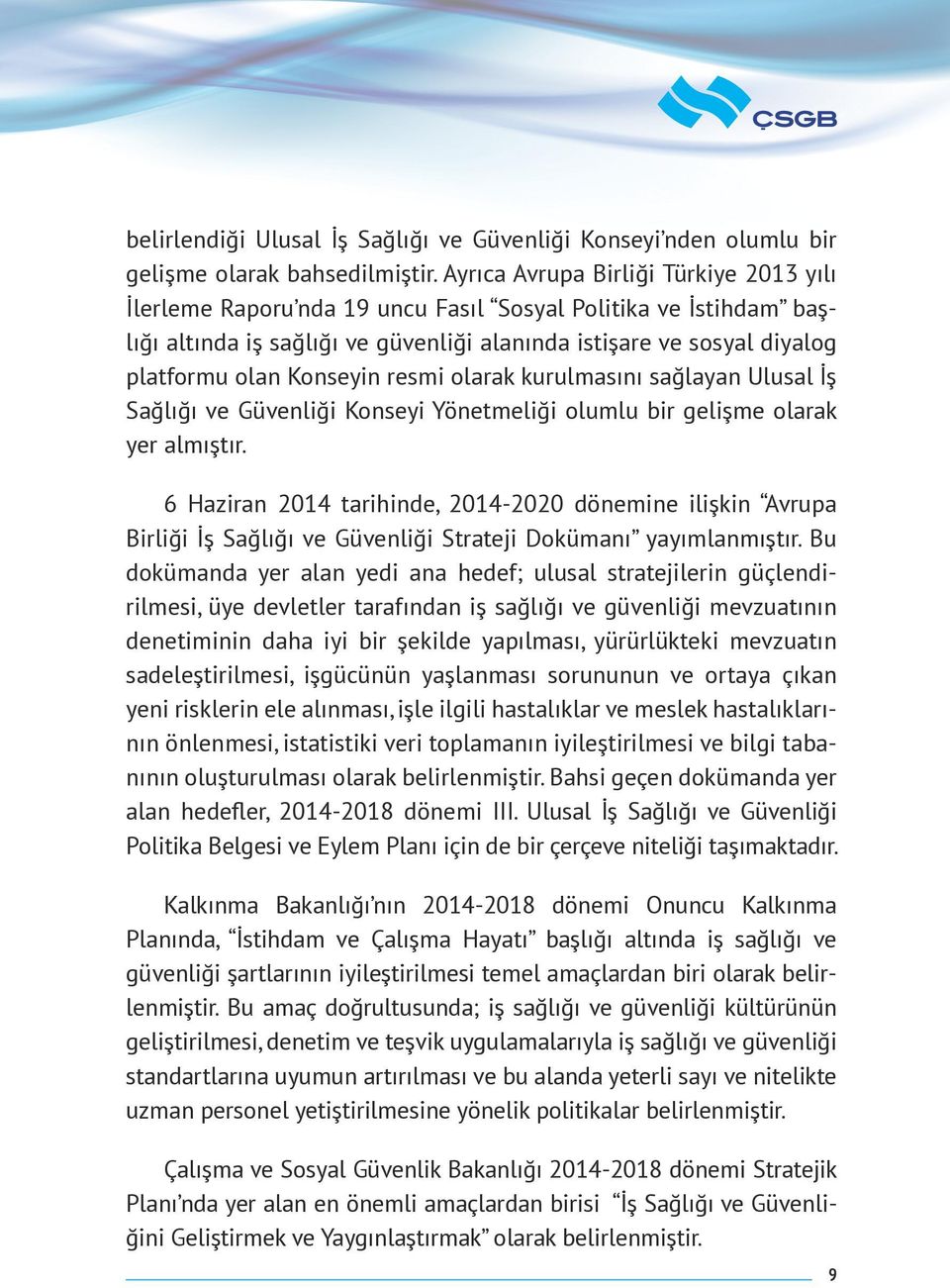 Konseyin resmi olarak kurulmasını sağlayan Ulusal İş Sağlığı ve Güvenliği Konseyi Yönetmeliği olumlu bir gelişme olarak yer almıştır.