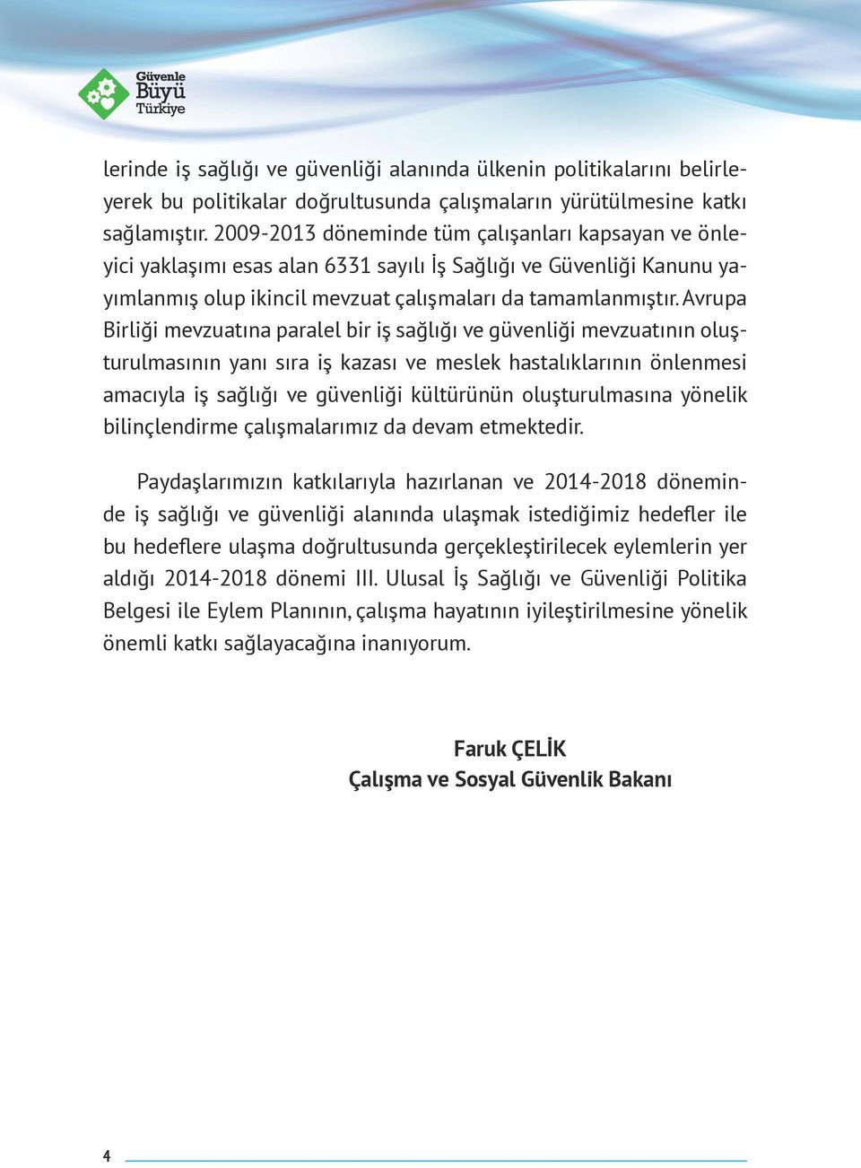 Avrupa Birliği mevzuatına paralel bir iş sağlığı ve güvenliği mevzuatının oluşturulmasının yanı sıra iş kazası ve meslek hastalıklarının önlenmesi amacıyla iş sağlığı ve güvenliği kültürünün