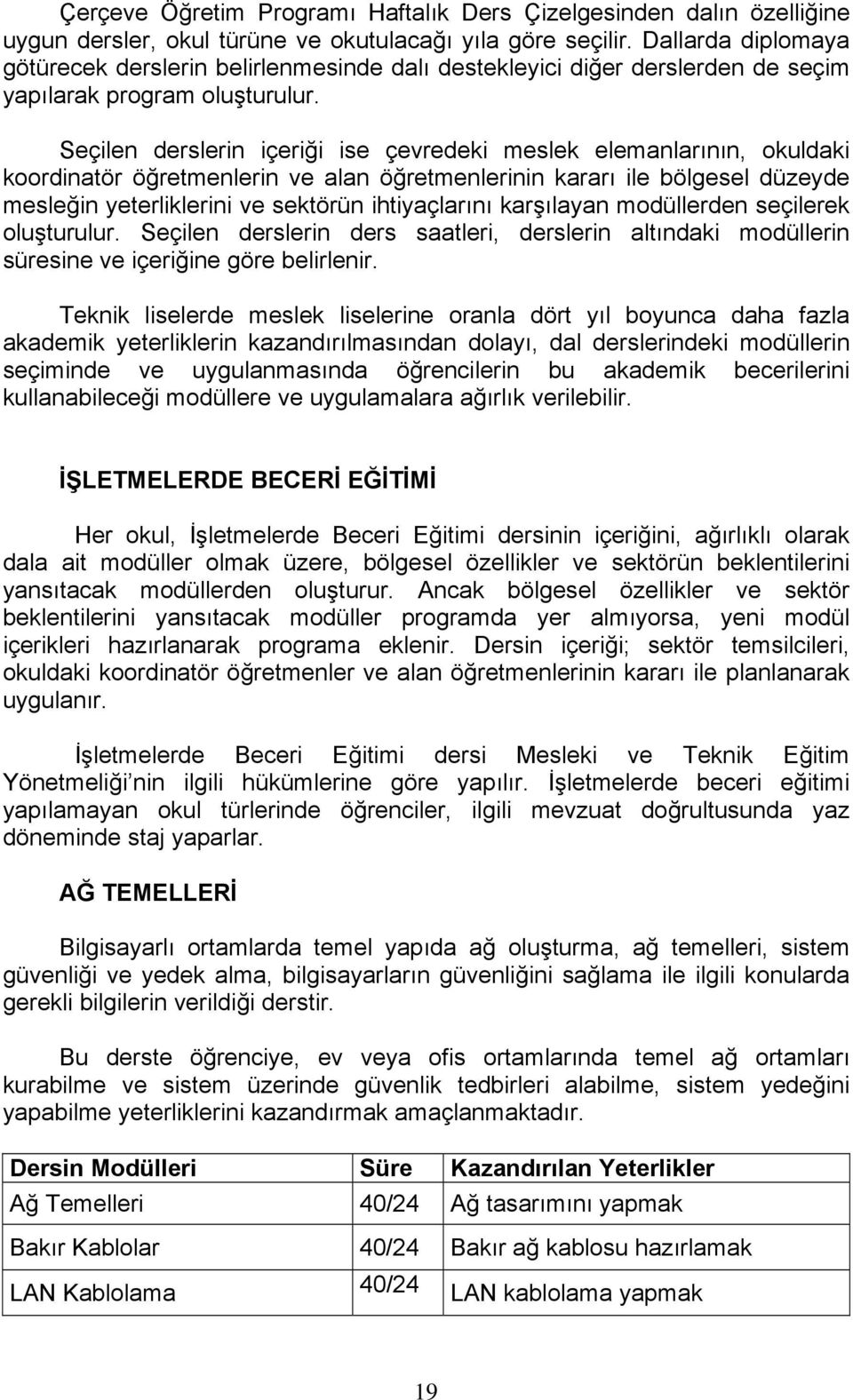 Seçilen derslerin içeriği ise çevredeki meslek elemanlarının, okuldaki koordinatör öğretmenlerin ve alan öğretmenlerinin kararı ile bölgesel düzeyde mesleğin yeterliklerini ve sektörün ihtiyaçlarını