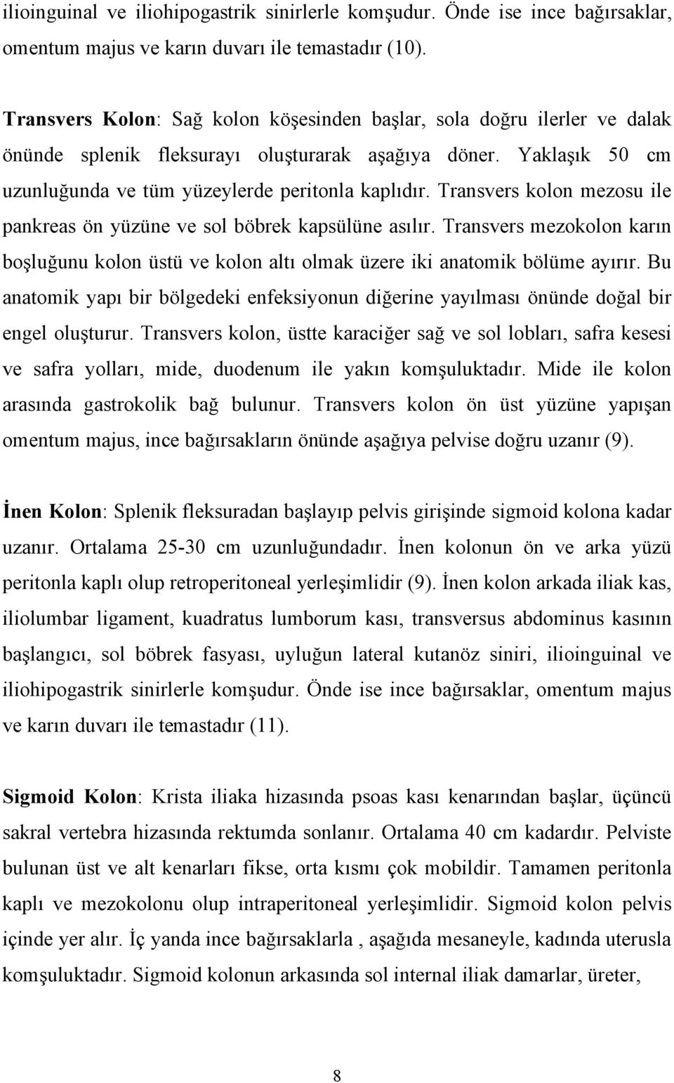 Transvers kolon mezosu ile pankreas ön yüzüne ve sol böbrek kapsülüne asılır. Transvers mezokolon karın boşluğunu kolon üstü ve kolon altı olmak üzere iki anatomik bölüme ayırır.