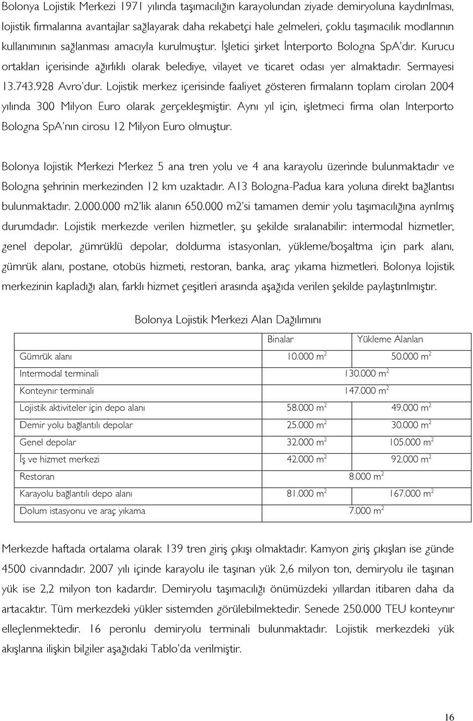 Sermayesi 13.743.928 Avro dur. Lojistik merkez içerisinde faaliyet gösteren firmaların toplam ciroları 2004 yılında 300 Milyon Euro olarak gerçekleşmiştir.