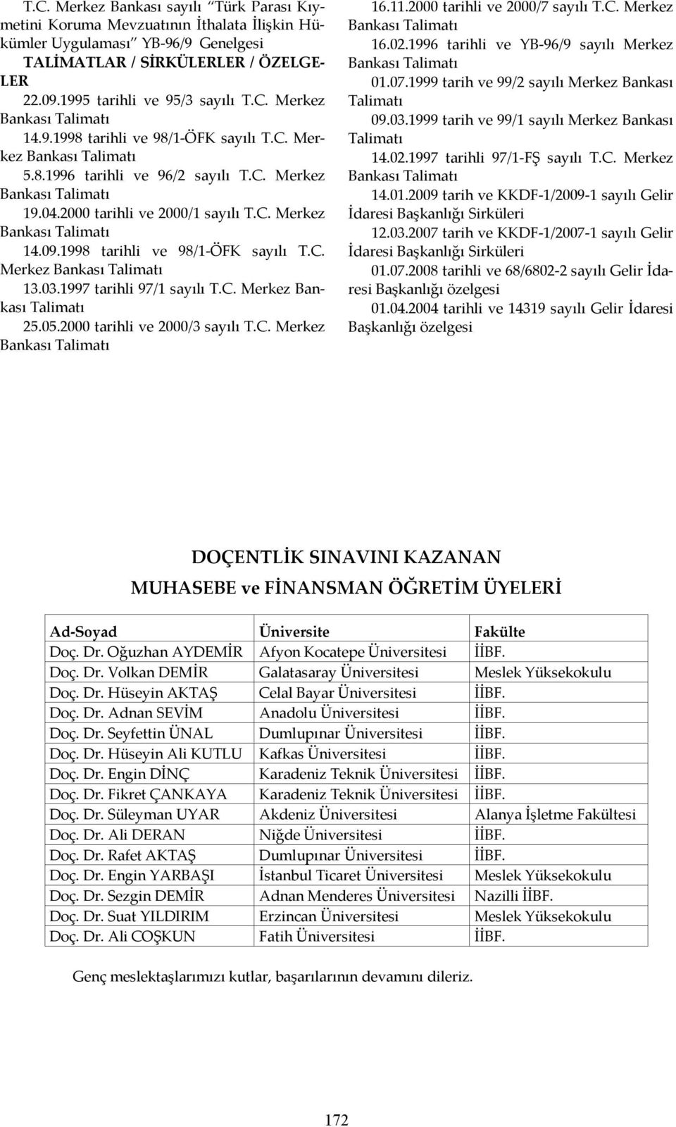 1998 tarihli ve 98/1-ÖFK sayılı T.C. Merkez Bankası Talimatı 13.03.1997 tarihli 97/1 sayılı T.C. Merkez Bankası Talimatı 25.05.2000 tarihli ve 2000/3 sayılı T.C. Merkez Bankası Talimatı 16.11.