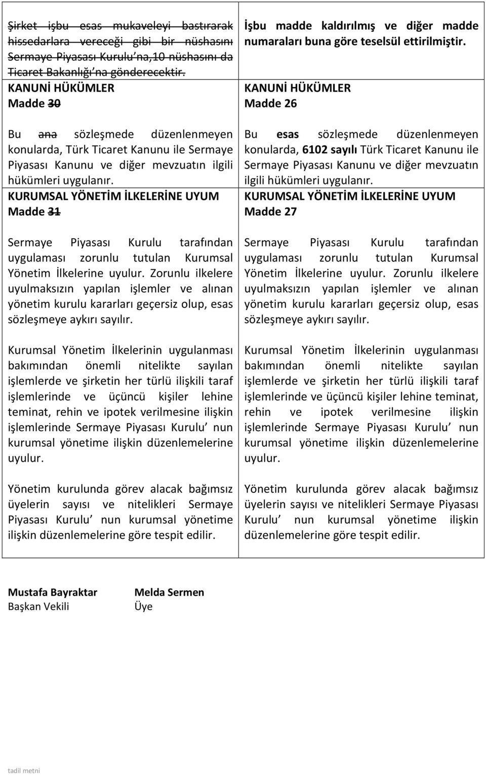 KURUMSAL YÖNETİM İLKELERİNE UYUM Madde 31 Sermaye Piyasası Kurulu tarafından uygulaması zorunlu tutulan Kurumsal Yönetim İlkelerine uyulur.