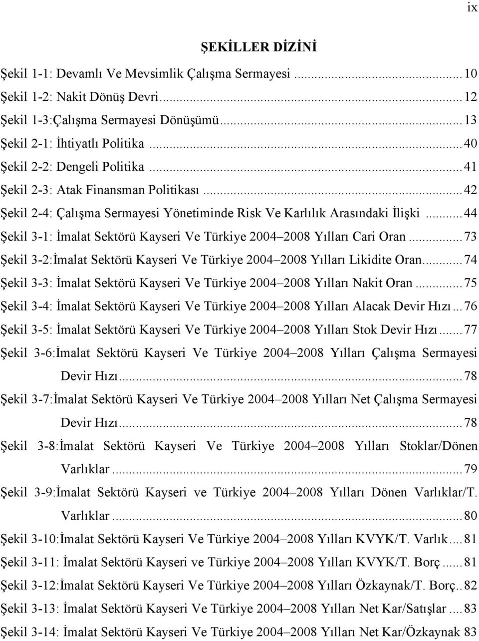 ..44 Şekil 3-1: İmalat Sektörü Kayseri Ve Türkiye 2004 2008 Yılları Cari Oran...73 Şekil 3-2:İmalat Sektörü Kayseri Ve Türkiye 2004 2008 Yılları Likidite Oran.