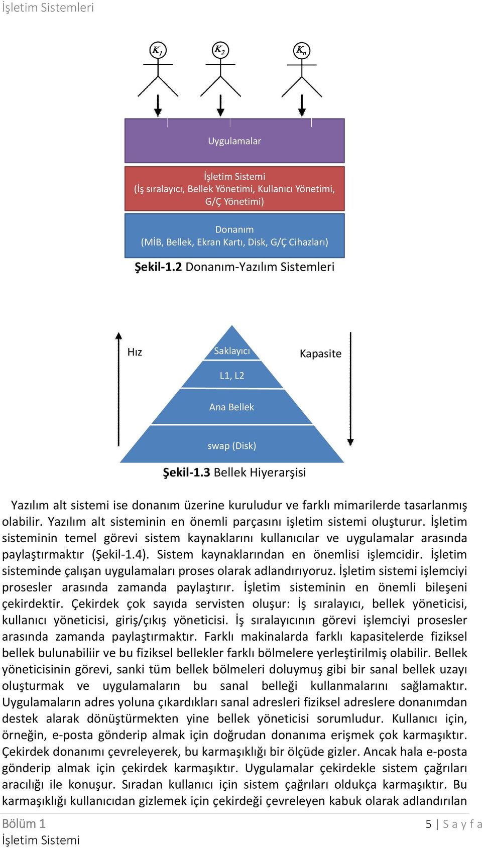 3 Bellek Hiyerarşisi Yazılım alt sistemi ise donanım üzerine kuruludur ve farklı mimarilerde tasarlanmış olabilir. Yazılım alt sisteminin en önemli parçasını işletim sistemi oluşturur.