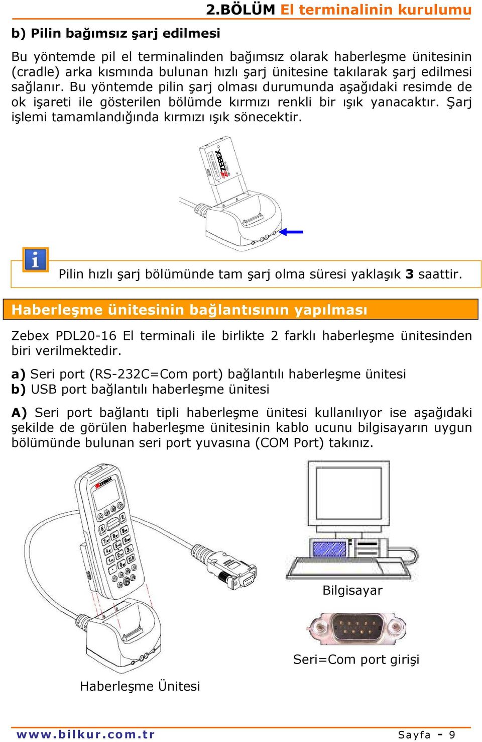 Bu yöntemde pilin şarj olması durumunda aşağıdaki resimde de ok işareti ile gösterilen bölümde kırmızı renkli bir ışık yanacaktır. Şarj işlemi tamamlandığında kırmızı ışık sönecektir.