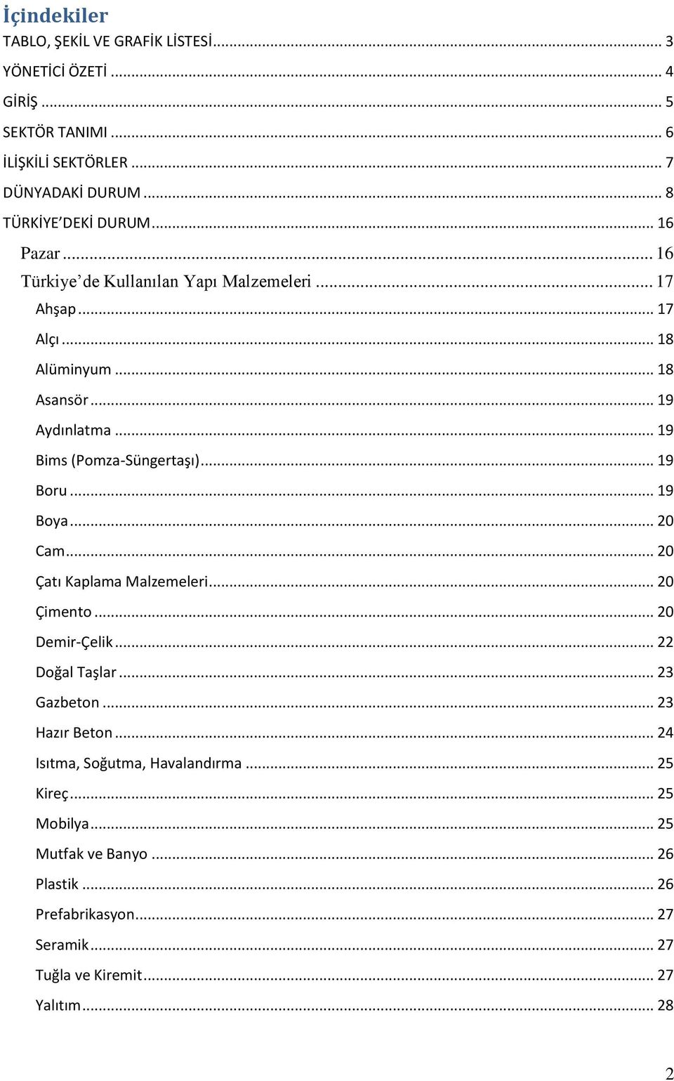 .. 19 Boru... 19 Boya... 20 Cam... 20 Çatı Kaplama Malzemeleri... 20 Çimento... 20 Demir-Çelik... 22 Doğal Taşlar... 23 Gazbeton... 23 Hazır Beton.