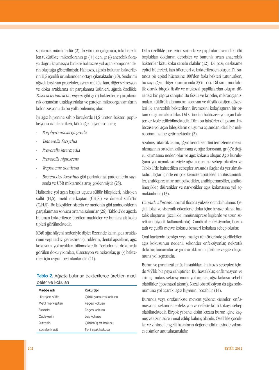 Halitozis, ağızda bulunan bakterilerin H 2 S içerikli ürünlerinden ortaya çıkmaktadır (10).