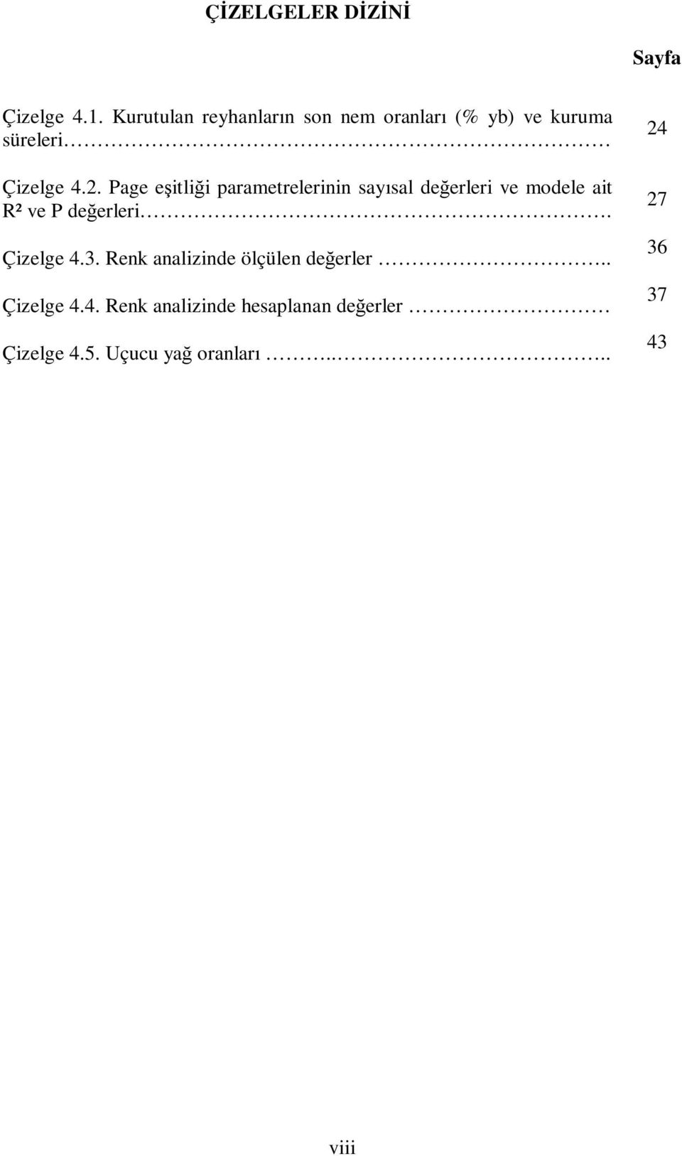 Page eşitliği parametrelerinin sayısal değerleri ve modele ait R² ve P değerleri.