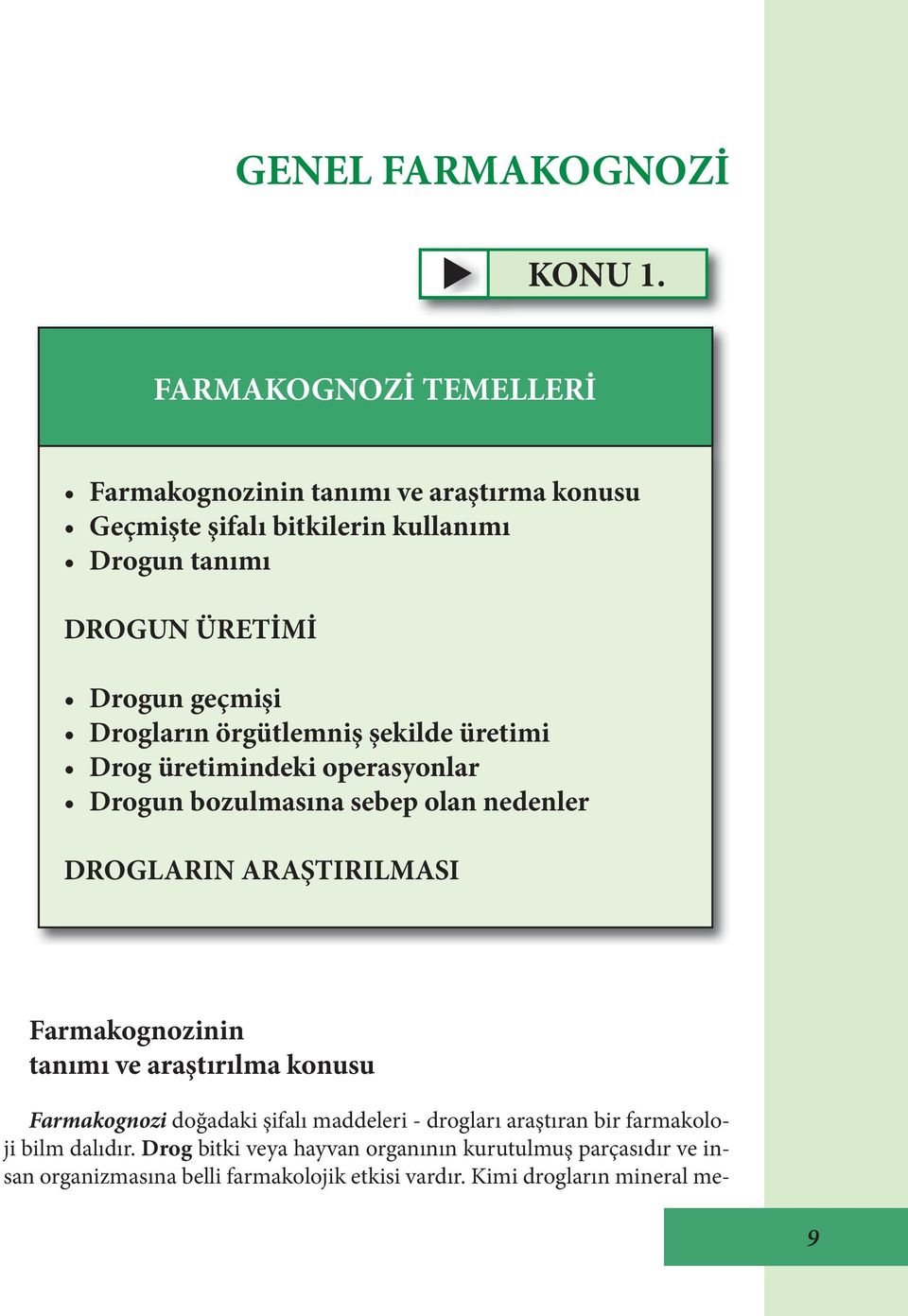 geçmişi Drogların örgütlemniş şekilde üretimi Drog üretimindeki operasyonlar Drogun bozulmasına sebep olan nedenler DROGLARIN ARAŞTIRILMASI