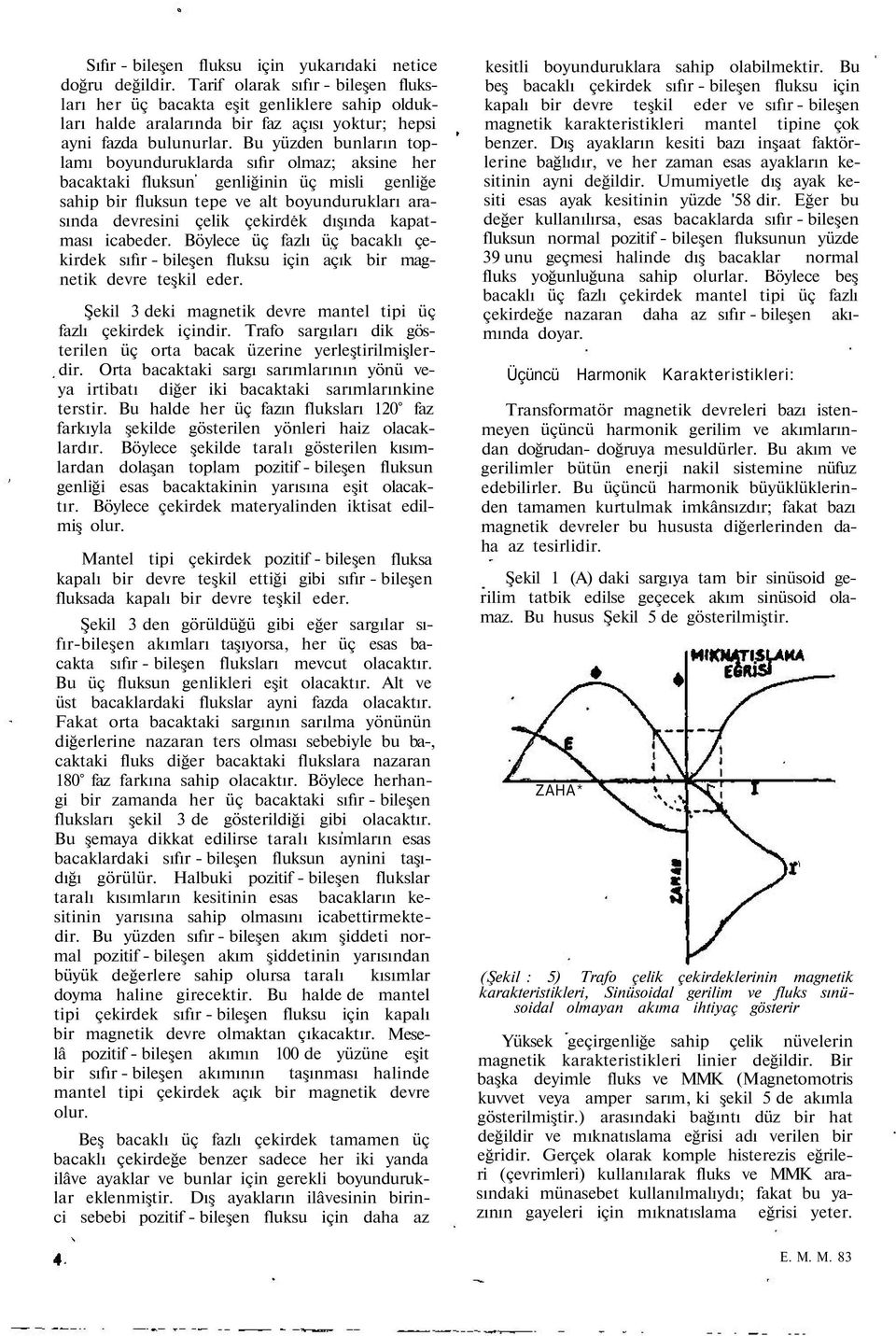 Bu yüzden bunların oplamı boyunduruklarda sıfır olmaz; aksine her bacakaki fluksun genliğinin üç misli genliğe sahip bir fluksun epe ve al boyundurukları arasında devresini çelik çekirdek dışında