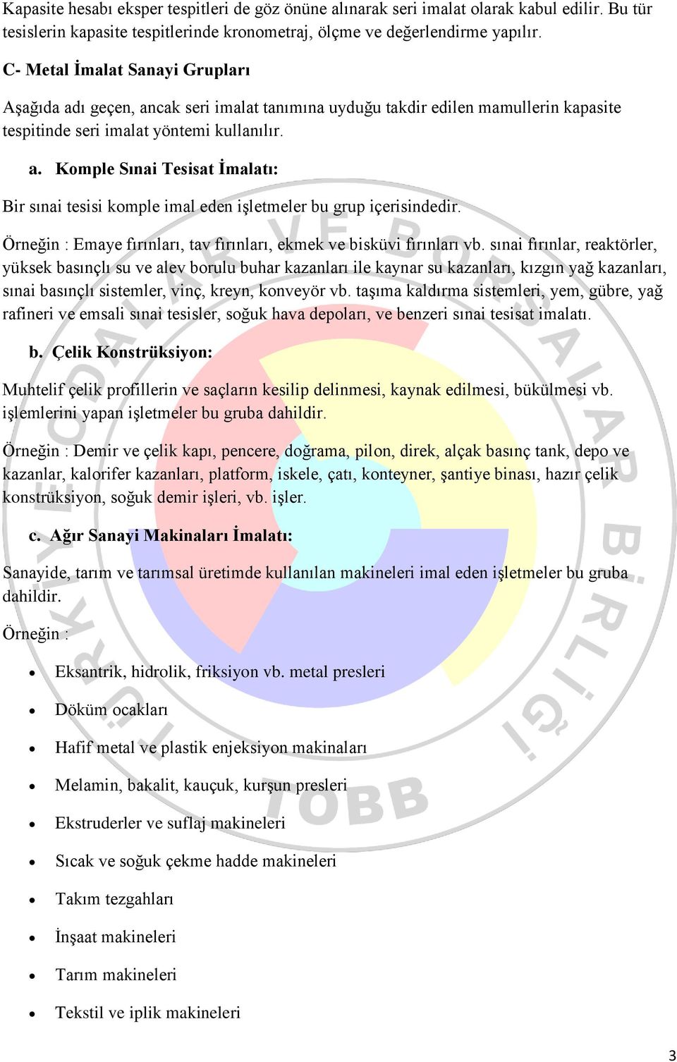 Örneğin : Emaye fırınları, tav fırınları, ekmek ve bisküvi fırınları vb.