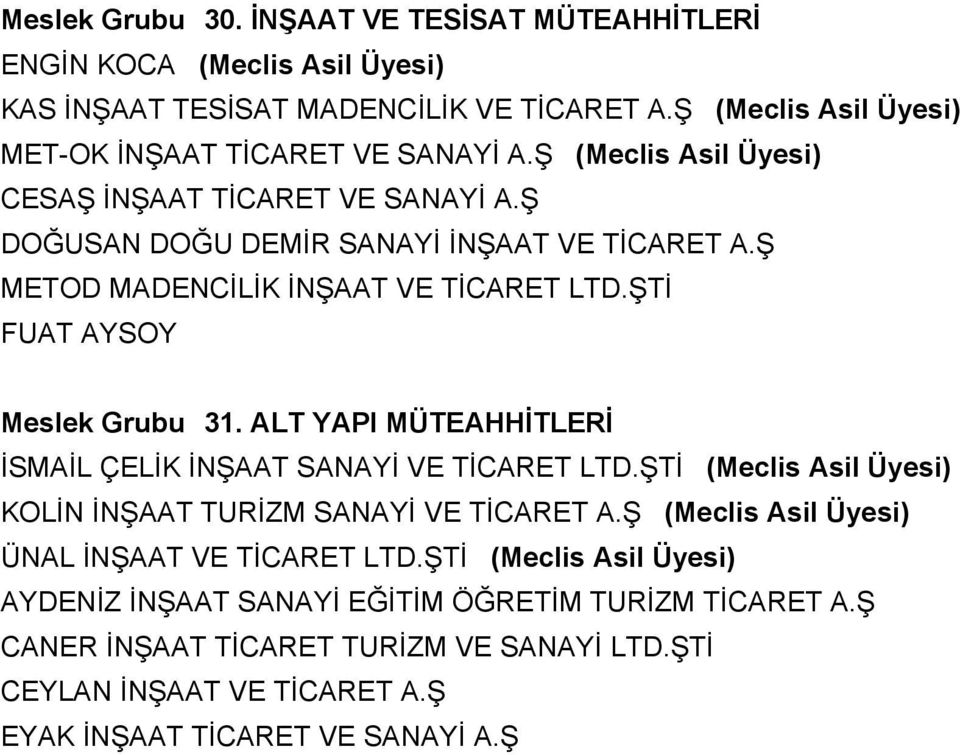 ALT YAPI MÜTEAHHİTLERİ İSMAİL ÇELİK İNŞAAT SANAYİ VE TİCARET LTD.ŞTİ (Meclis Asil KOLİN İNŞAAT TURİZM SANAYİ VE TİCARET A.Ş (Meclis Asil ÜNAL İNŞAAT VE TİCARET LTD.