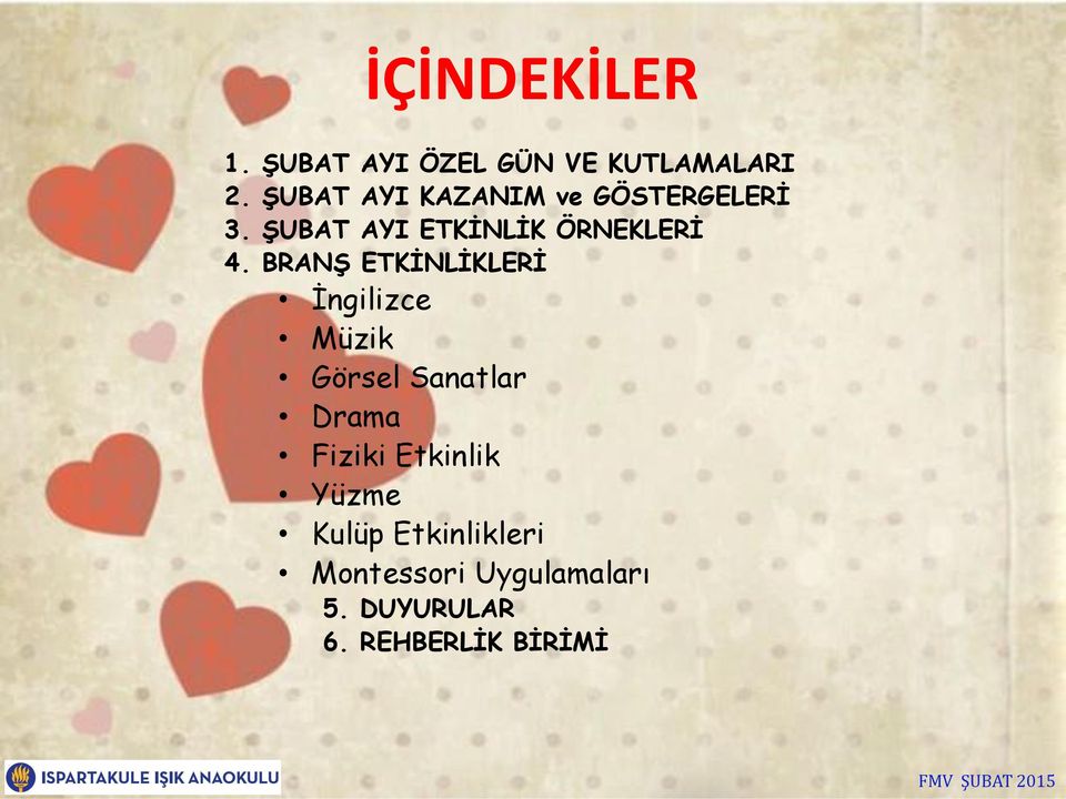 BRANŞ ETKİNLİKLERİ İngilizce Müzik Görsel Sanatlar Drama Fiziki