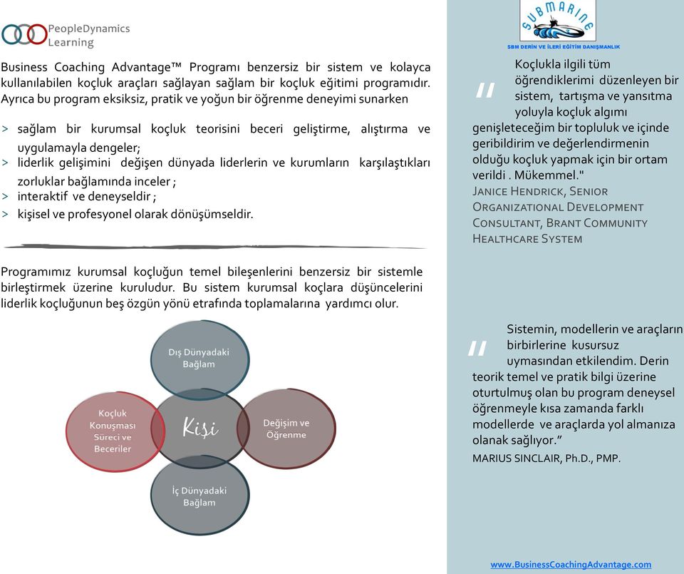 dünyada liderlerin ve kurumların karşılaştıkları zorluklar bağlamında inceler ; > interaktif ve deneyseldir ; > kişisel ve profesyonel olarak dönüşümseldir.