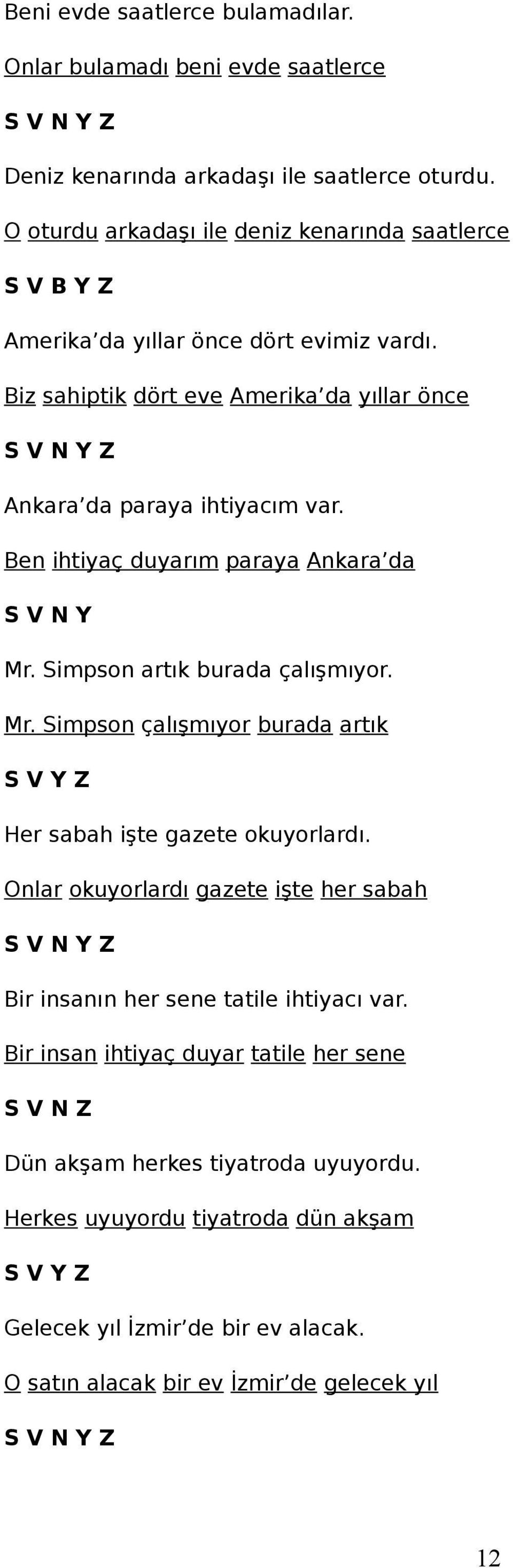 Ben ihtiyaç duyarım paraya Ankara da S V N Y Mr. Simpson artık burada çalışmıyor. Mr. Simpson çalışmıyor burada artık S V Y Z Her sabah işte gazete okuyorlardı.