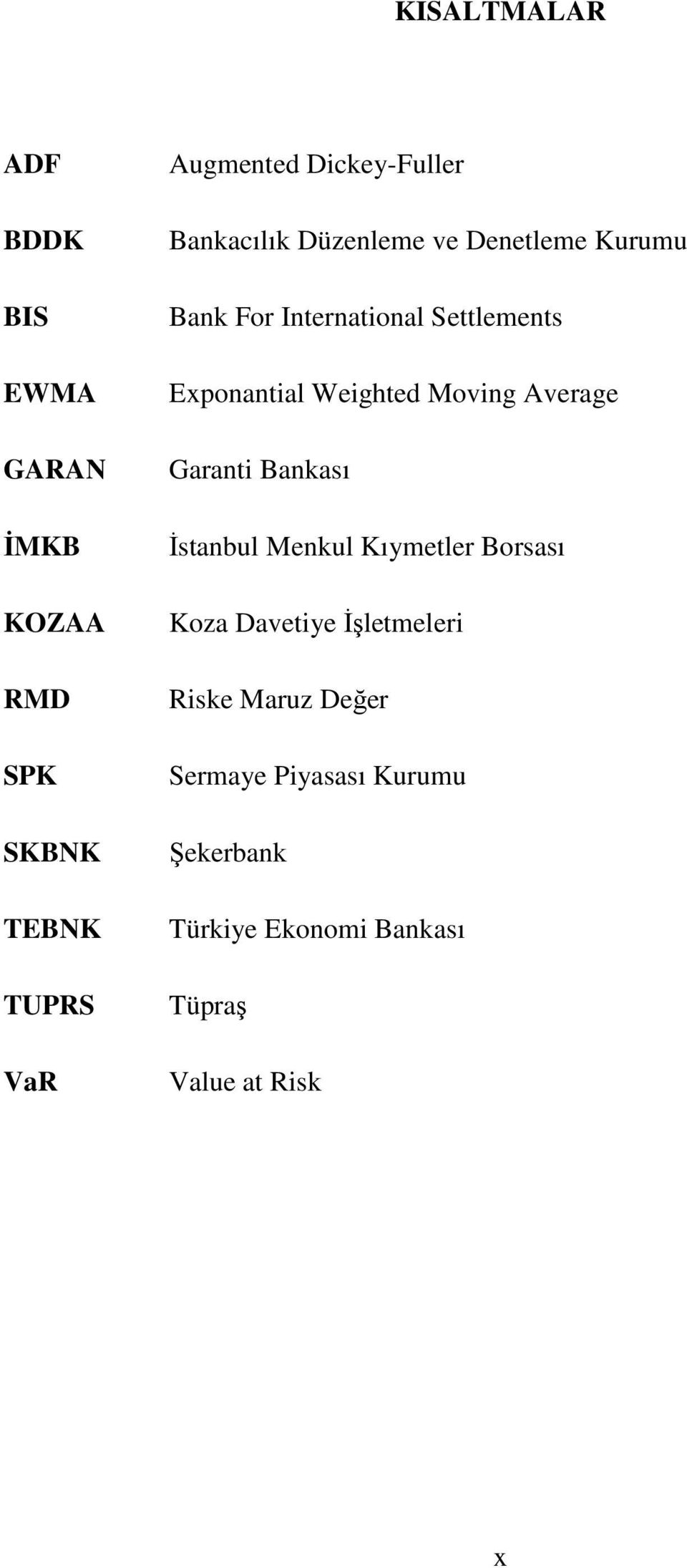 Exponantial Weighted Moving Average Garanti Bankası İstanbul Menkul Kıymetler Borsası Koza