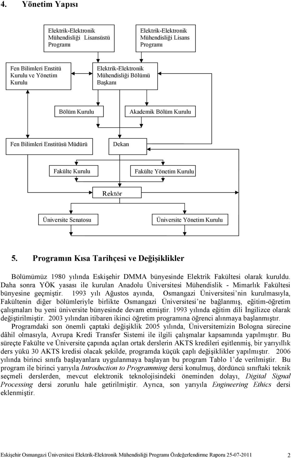 Programın Kısa Tarihçesi ve Değişiklikler Bölümümüz 1980 yılında Eskişehir DMMA bünyesinde Elektrik Fakültesi olarak kuruldu.