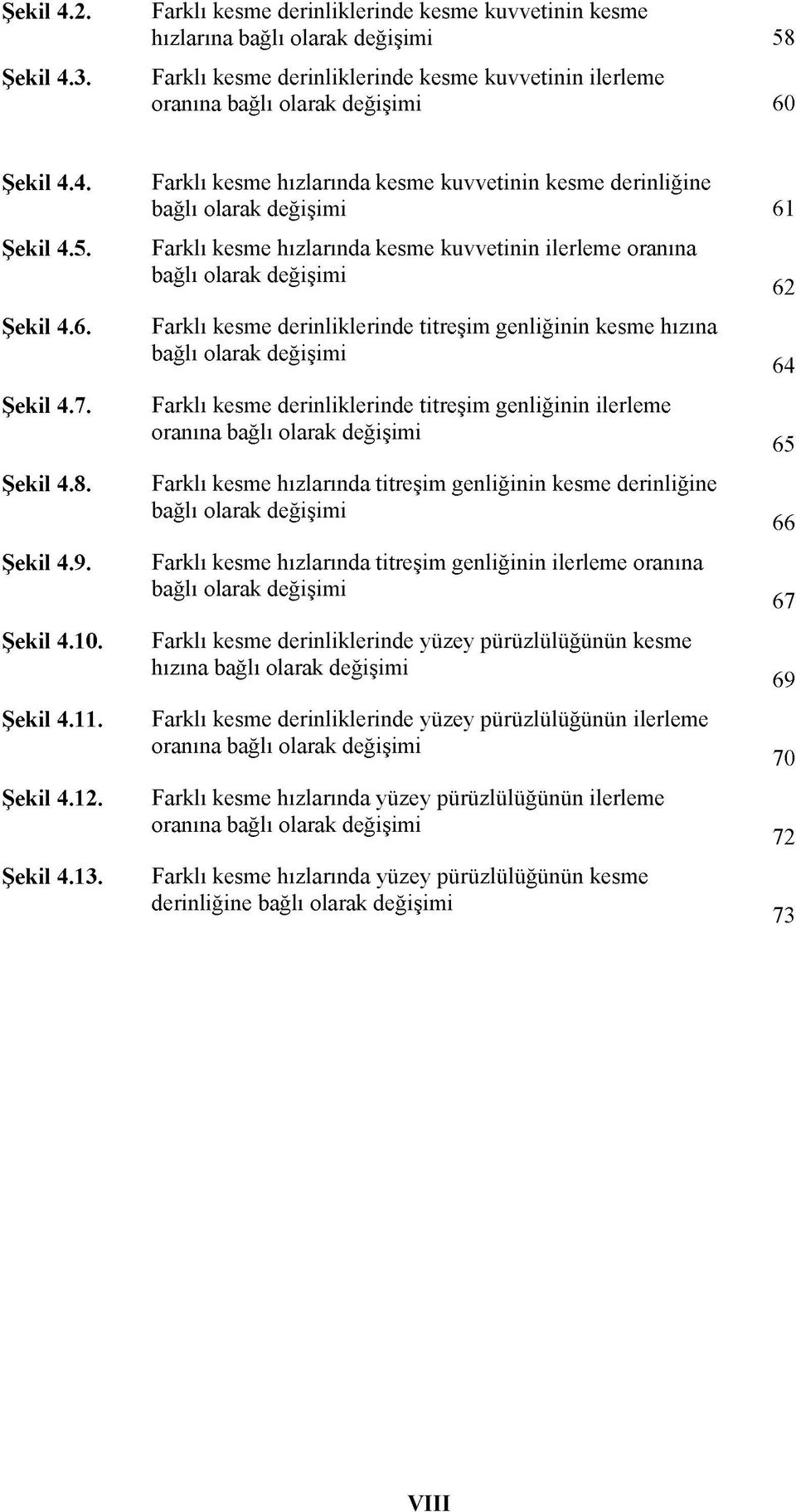 bağlı olarak değişimi Farklı kesme derinliklerinde titreşim genliğinin ilerleme oranına bağlı olarak değişimi Farklı kesme hızlarında titreşim genliğinin kesme derinliğine bağlı olarak değişimi