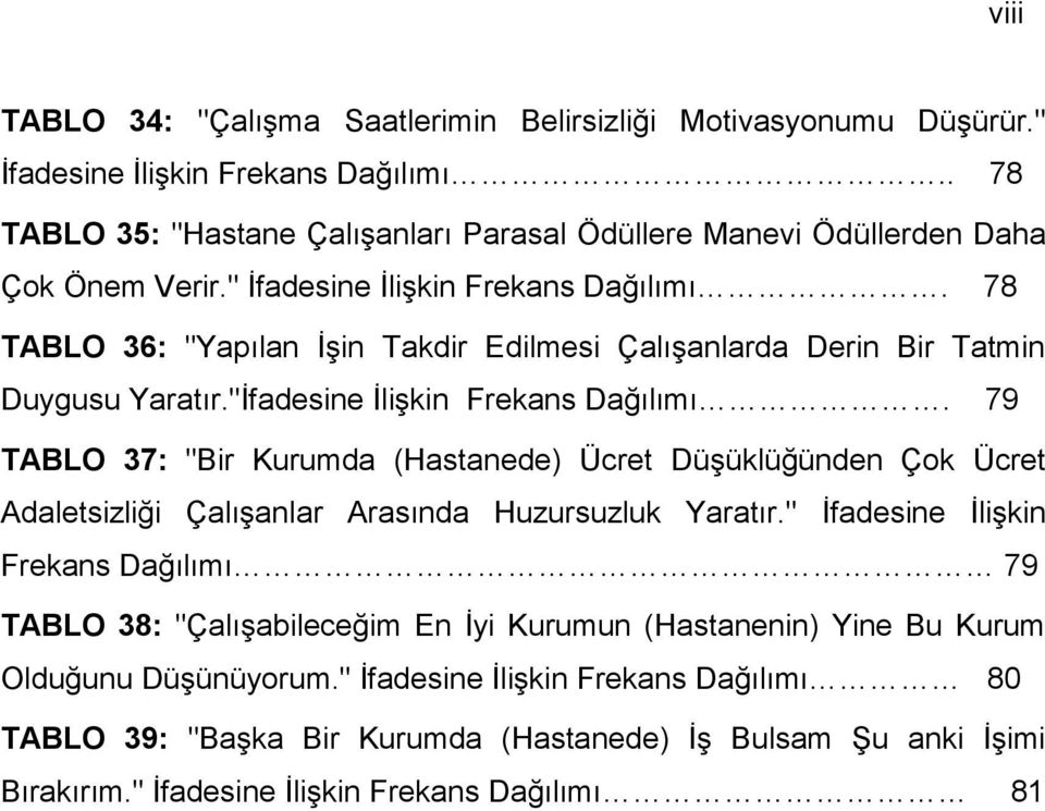 78 TABLO 36: "Yapılan İşin Takdir Edilmesi Çalışanlarda Derin Bir Tatmin Duygusu Yaratır."İfadesine İlişkin Frekans Dağılımı.