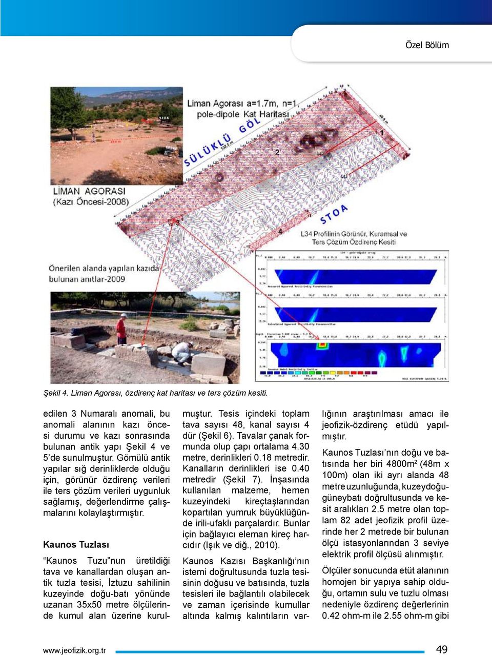 Gömülü antik yapılar sığ derinliklerde olduğu için, görünür özdirenç verileri ile ters çözüm verileri uygunluk sağlamış, değerlendirme çalışmalarını kolaylaştırmıştır.